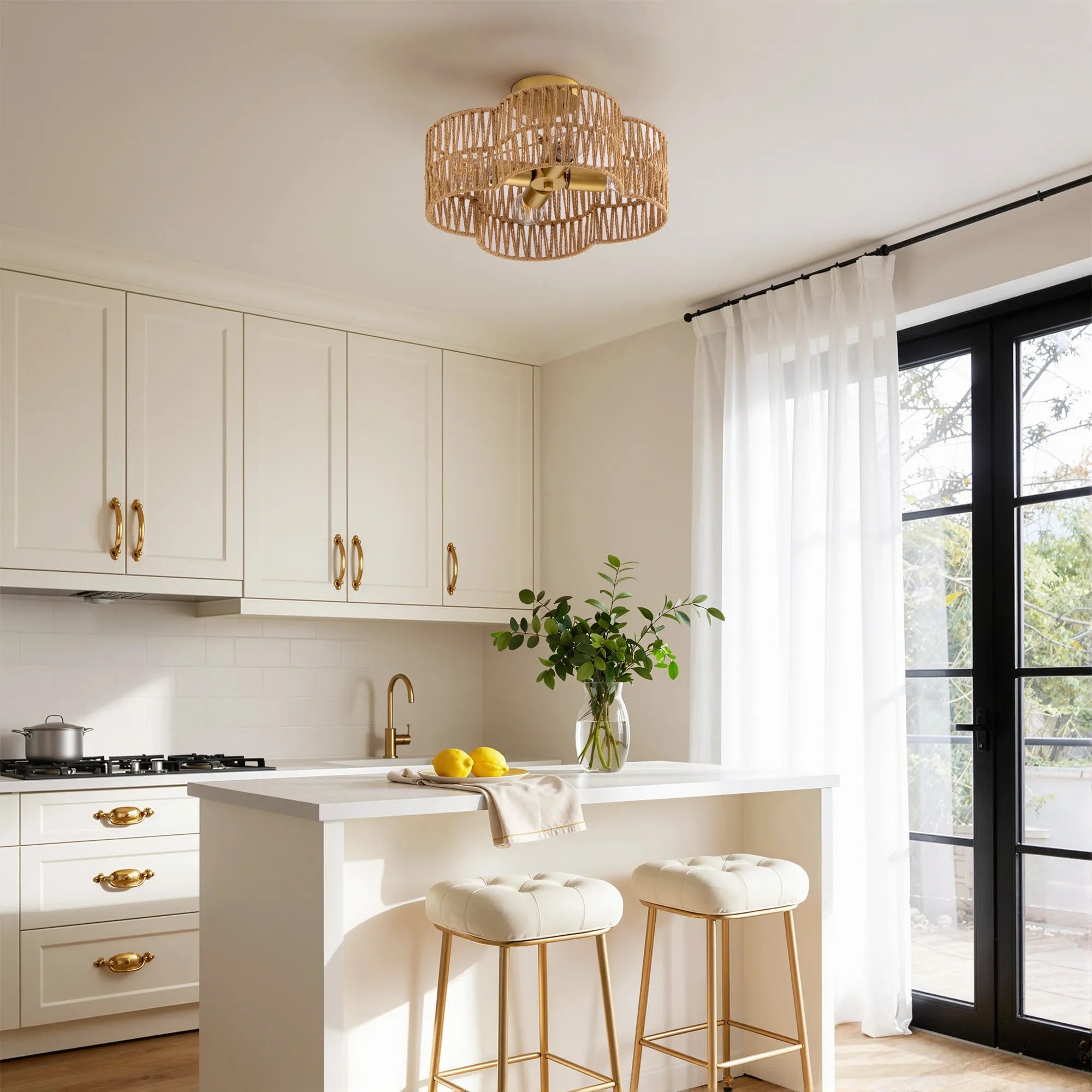 4-Light Woven Rattan Semi Flush Mount (17" )