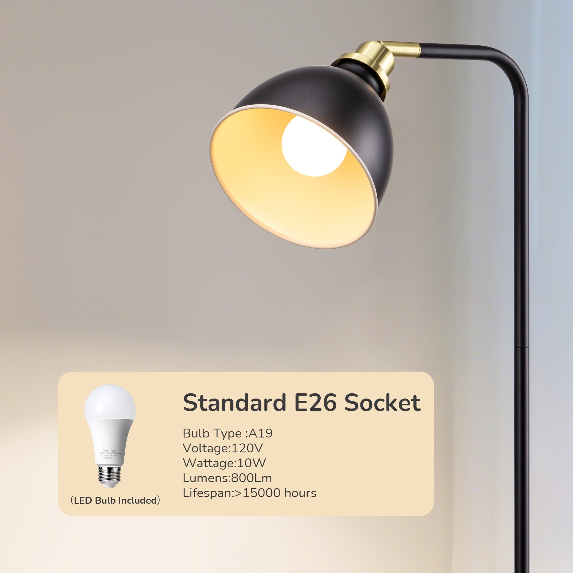 EDISHINE 61in Black Modern Floor Lamps for Living Room, Adjustable Lampshade, Metal Standing Lamp for Bedroom, Office, Corner, Space Saving