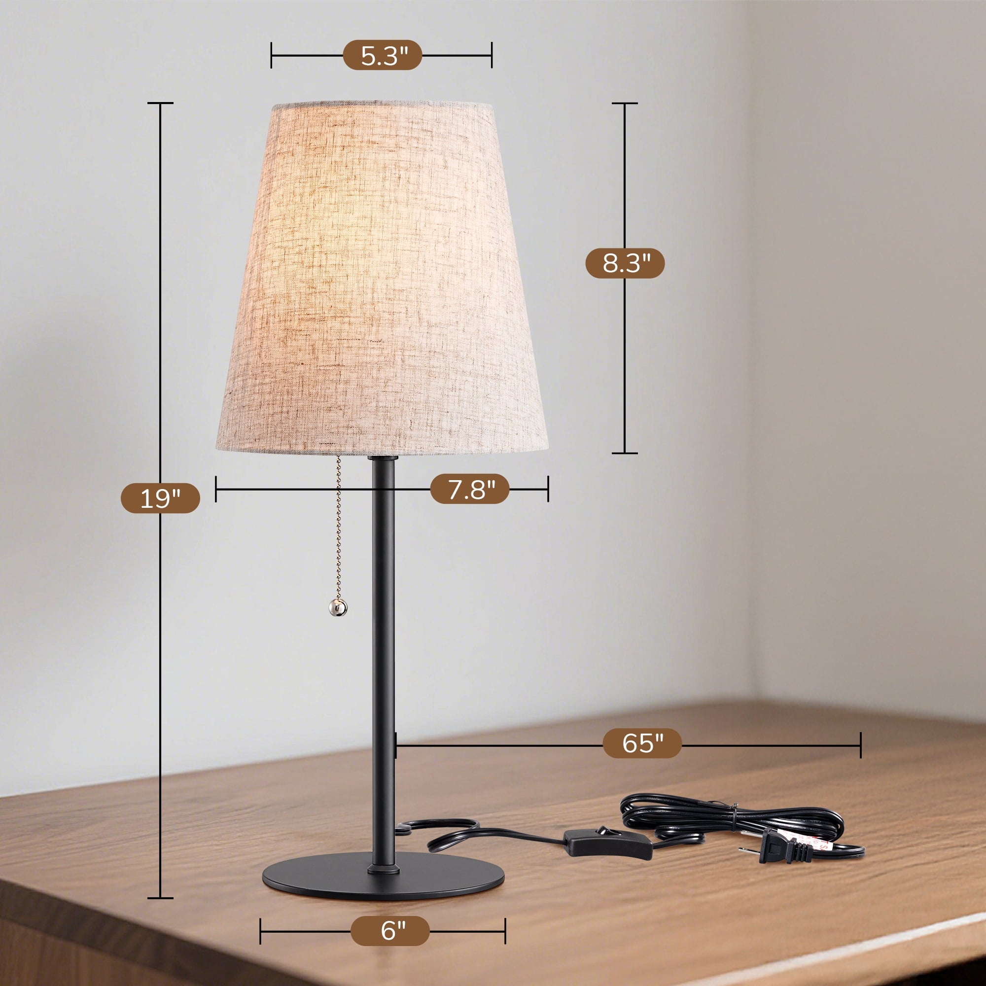 EDISHINE Table Lamps Set of 2 for Living Room Bedroom Pull Chain Switch