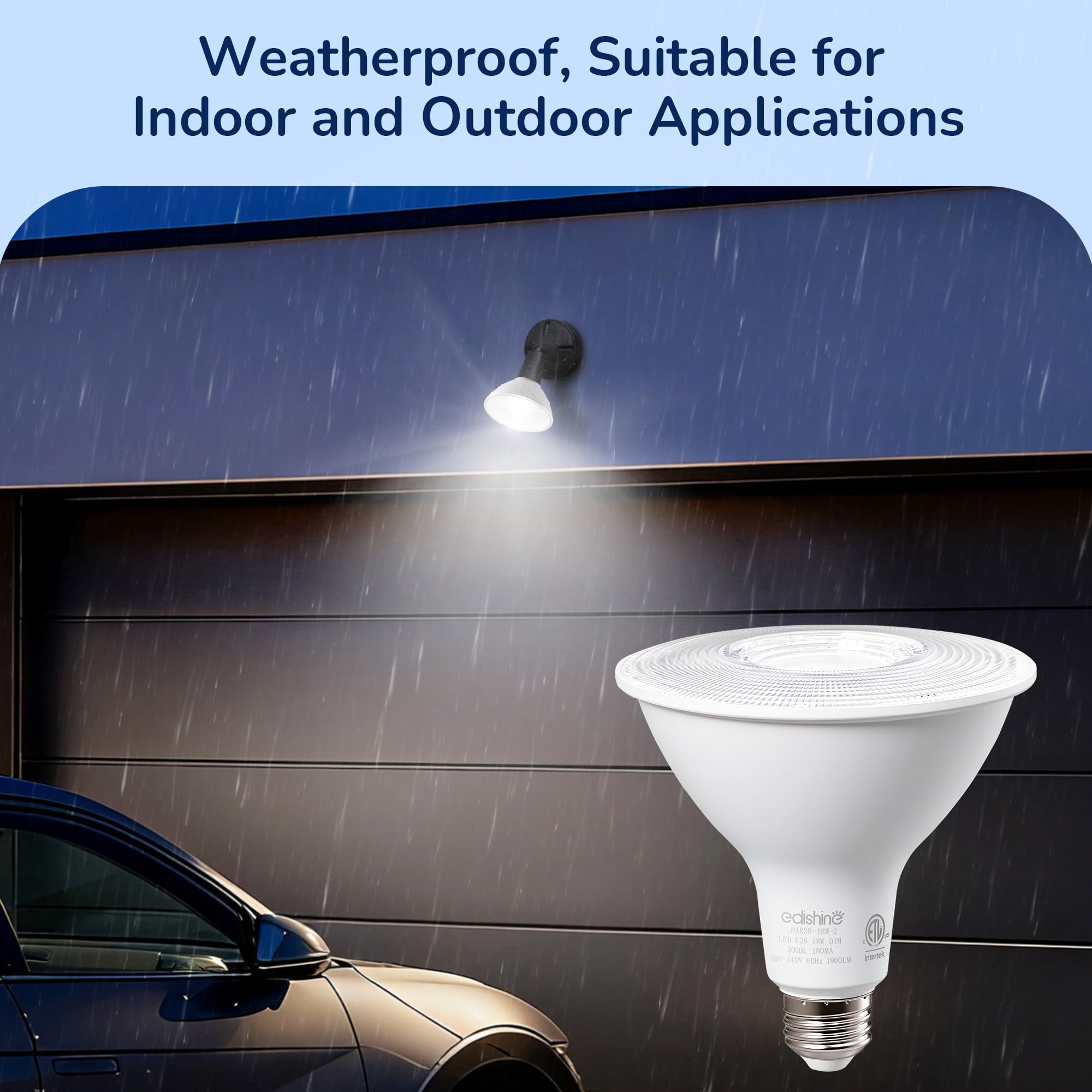 EDISHINE 4 Pack LED PAR38 Outdoor Flood Light Bulbs, 18W (120W Equivalent), 5000K Daylight, Dimmable Waterproof Flood Light Bulbs, E26 Base, 1800 Lumen for Yard Porch Driveway, ETL Listed