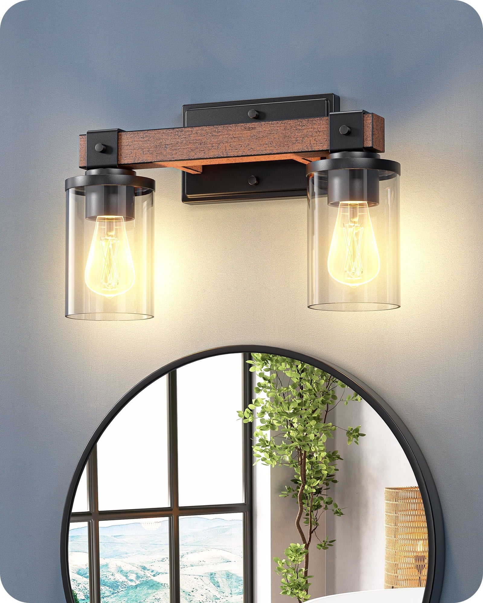 EDISHINE Industrial Bathroom Light Fixtures Metal Frame with Clear Glass Lamp Shade,2 Lights over the Mirror Bathroom Lights