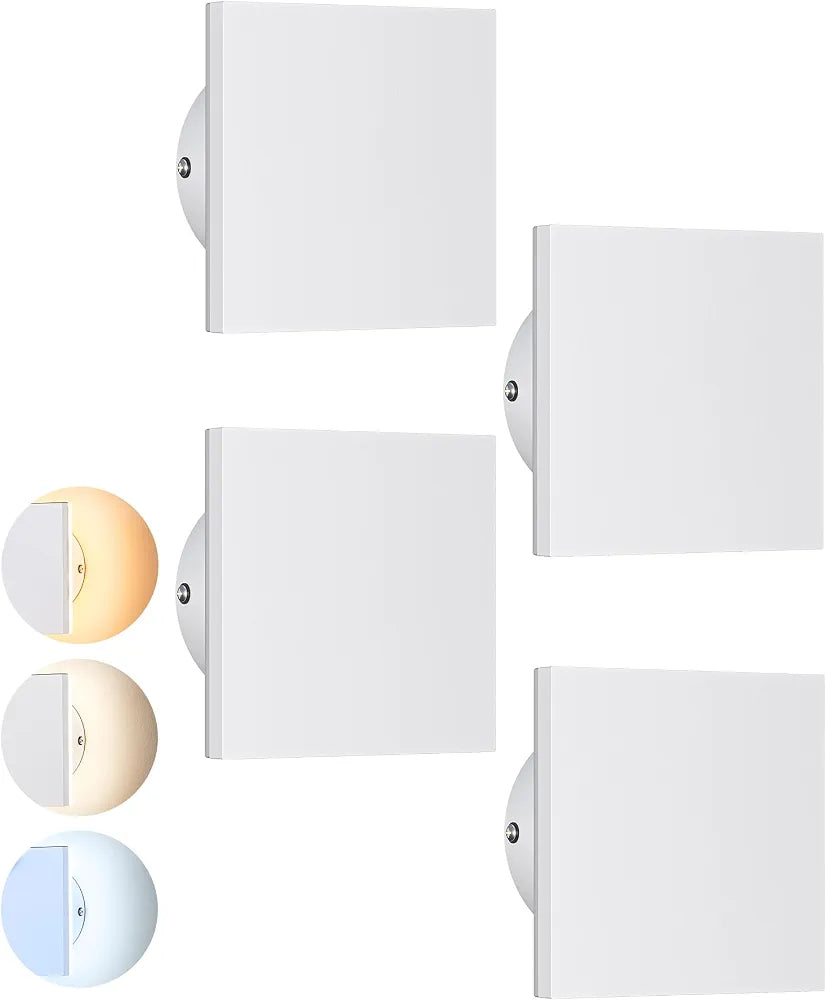 EDISHINE 4 Pack LED Outdoor Wall Light, Small Square Modern White Sconces