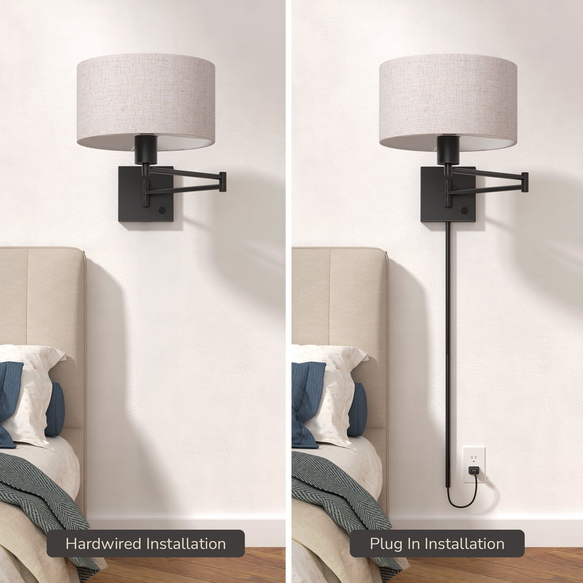 EDISHINE Wall Light for Bedroom Living Room, Dimmable Wall Sconce with Swing Arm, Bulb Included