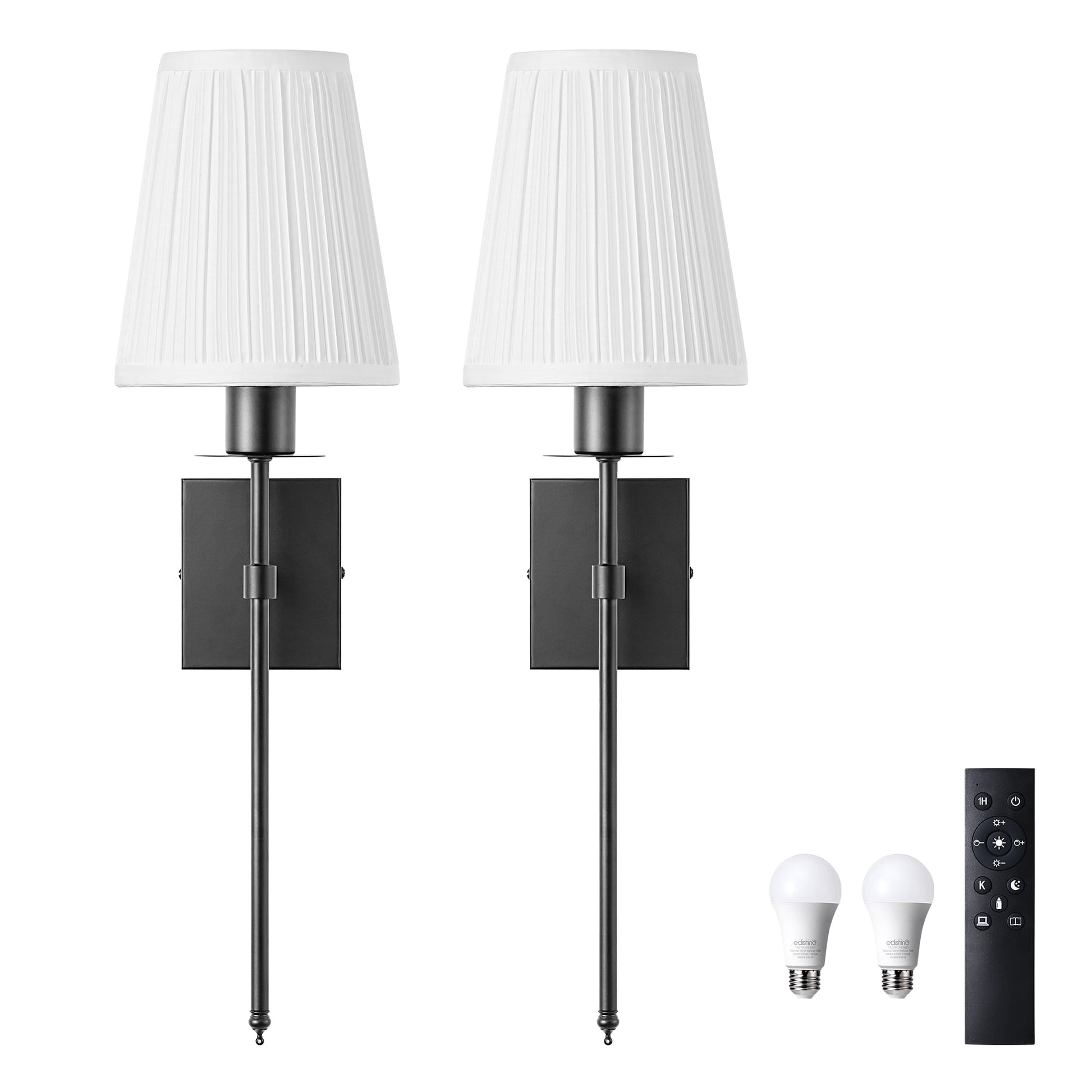 EDISHINE Set of 2 Dimmable Indoor Wall Sconces With Remote Control, Modern Wall Lights for Bedroom Living Room, Bulbs Included