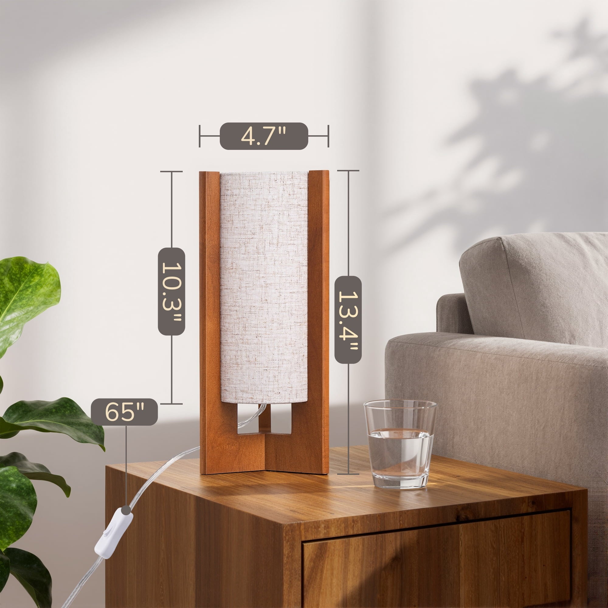 EDISHINE 2-Piece Modern Lamp Set, Table Lamp with White Linen Shade, Bedside Lamp for Living Room, Rosewood Nightstand Lamp, E26 Base (Bulbs Not Included)