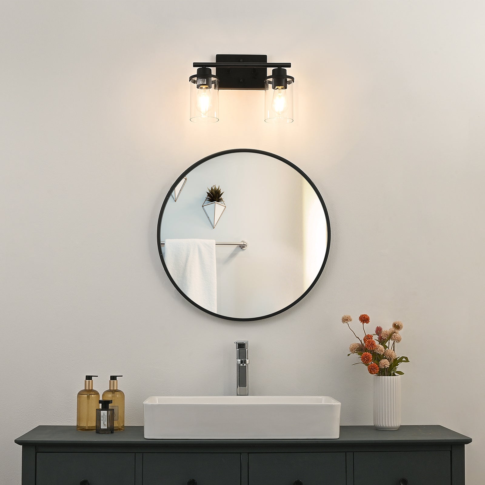 EDISHINE Modern 2-Light Black Bathroom Vanity Lights over Mirror for Bathroom, Vanity Table, E26 Bulb Base