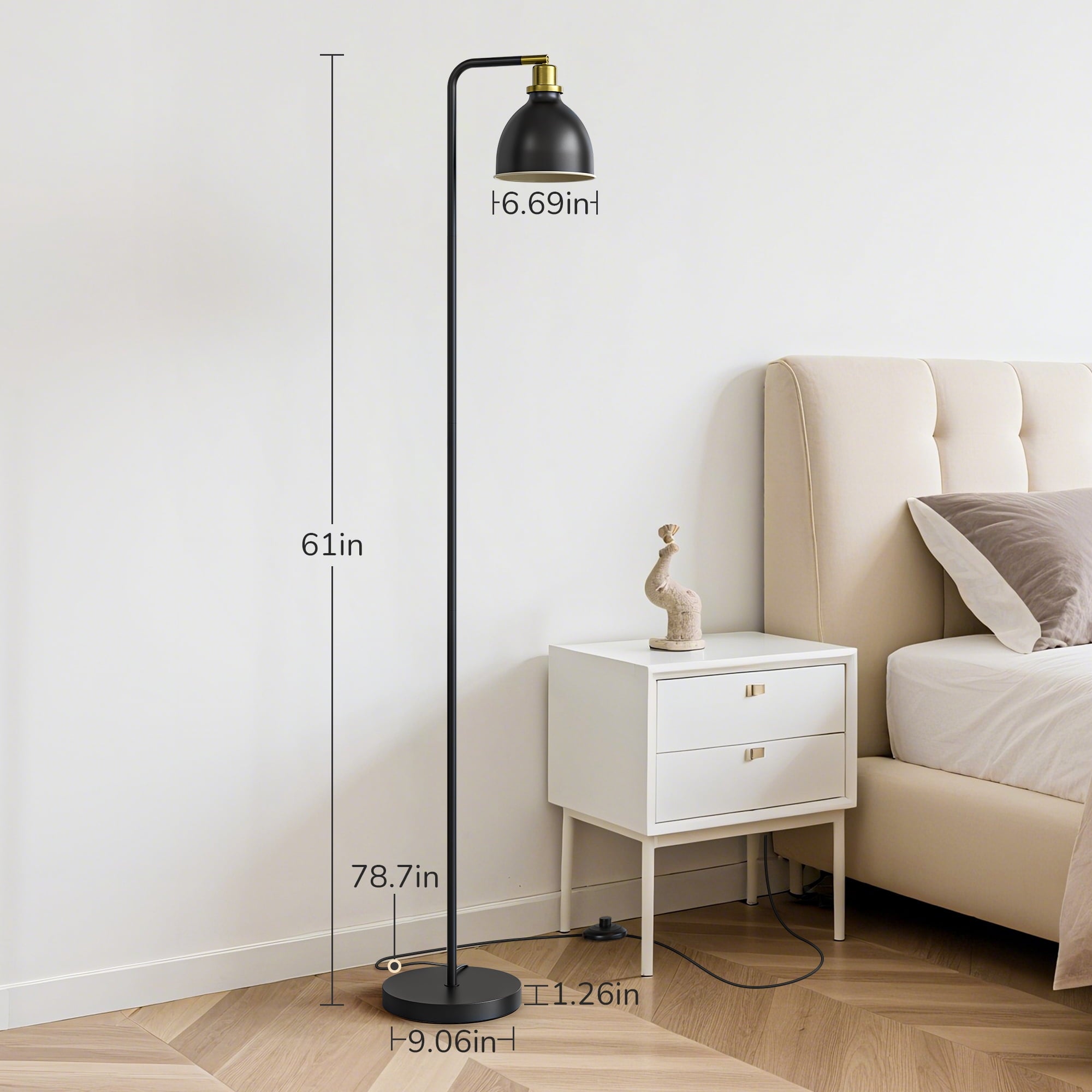 EDISHINE 61in Black Modern Floor Lamps for Living Room, Adjustable Lampshade, Metal Standing Lamp for Bedroom, Office, Corner, Space Saving