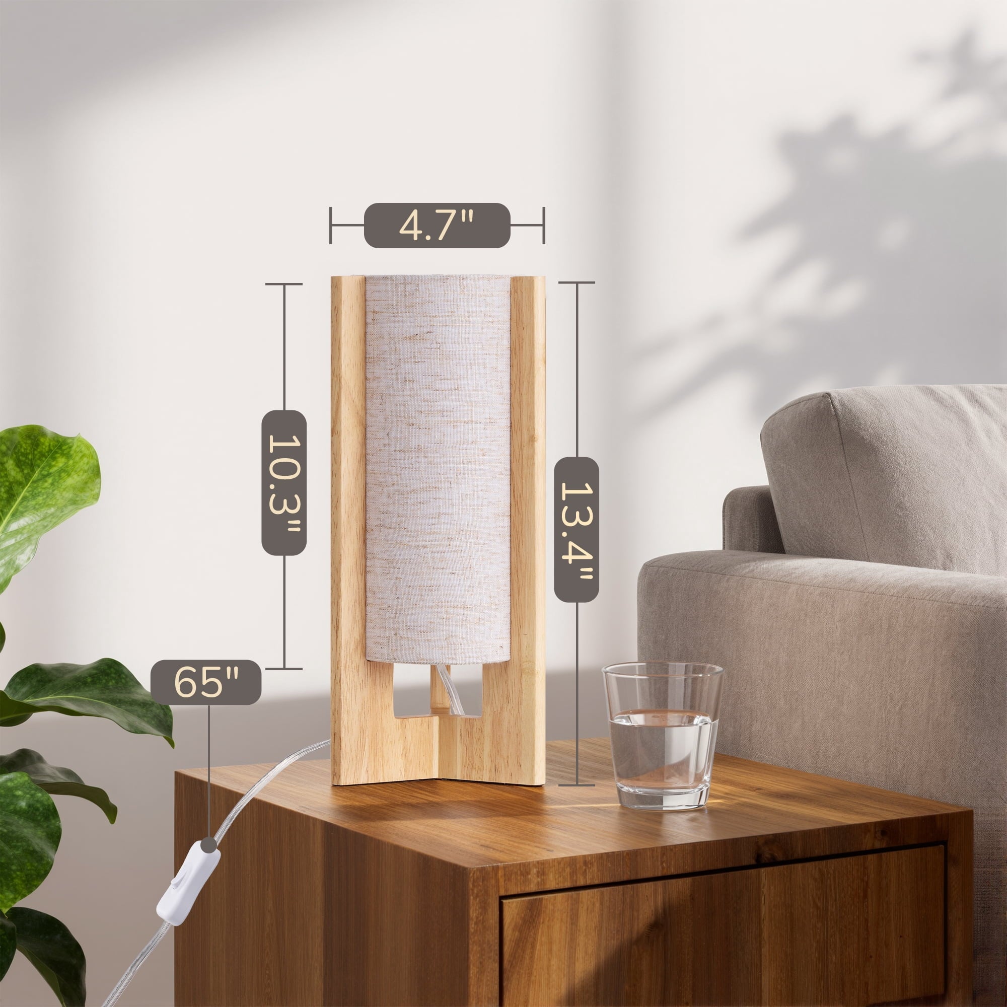 EDISHINE Table Lamp with Linen Shade, Modern Bedside Lamp for Livng Room, Wooden Nightstand Light, E26 Base (Bulbs Not Included), Natural Wood Color