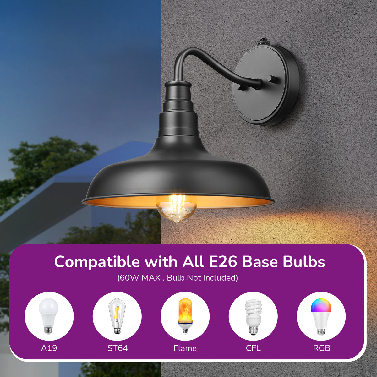Gooseneck Dusk to Dawn Outdoor Wall Light - 2 Pack