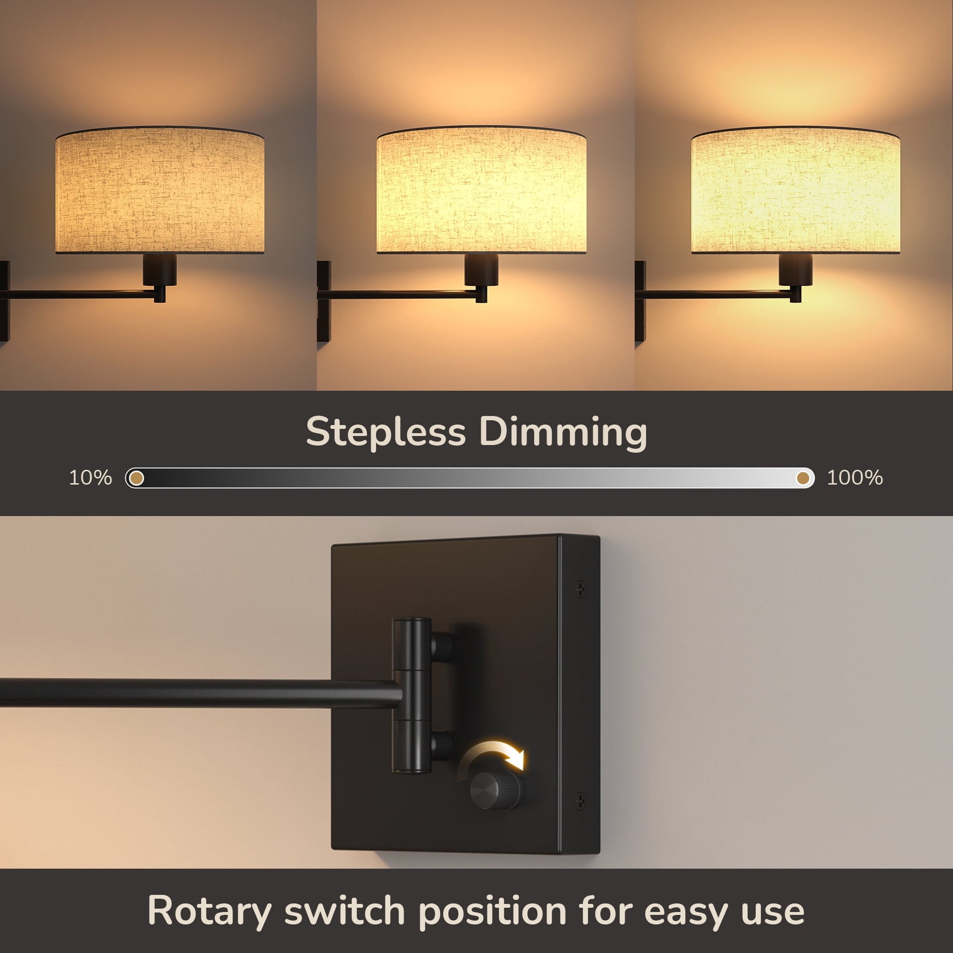 EDISHINE Wall Light for Bedroom Living Room, Dimmable Wall Sconce with Swing Arm, Bulb Included