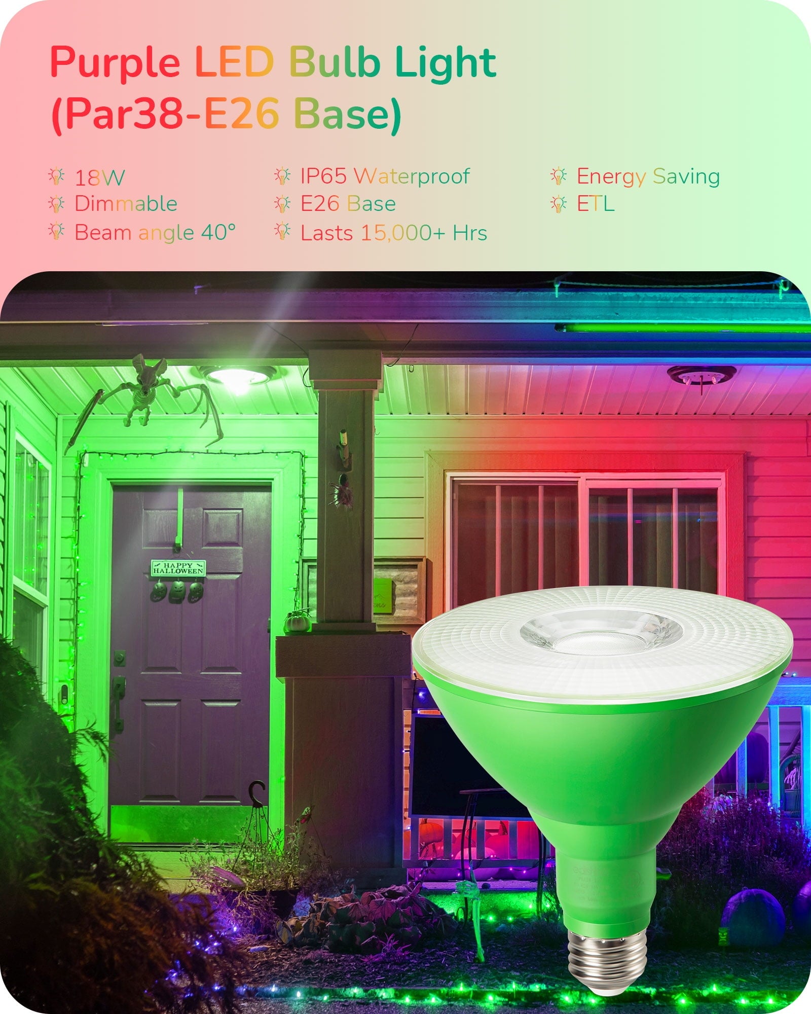EDISHINE 4 Pack LED Par38 Red Green Outdoor Christmas Flood Light Bulbs, 18W Equivalent 120W, Dimmable, E26 Base LED Par38 Green Red Light Bulb for Decor, Holiday Lighting
