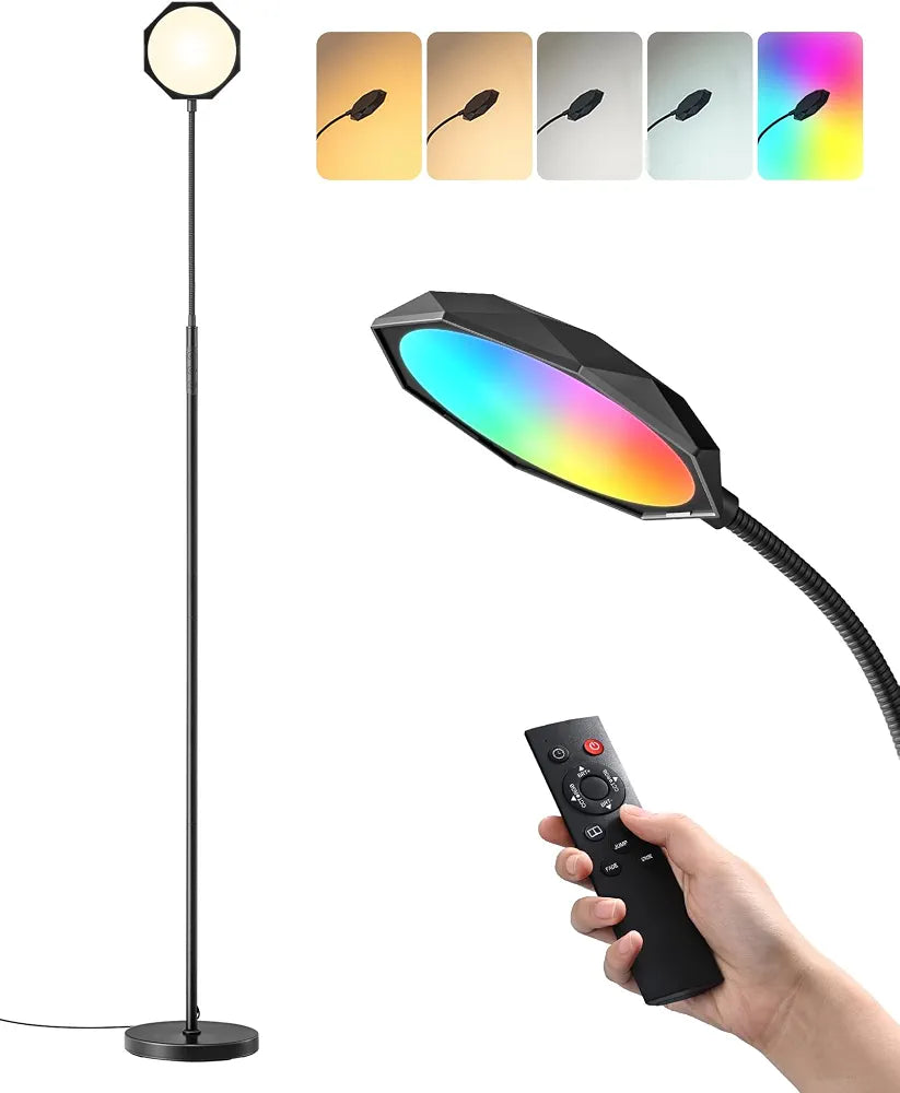 EDISHINE 18W LED Floor Lamp for Living Room, Diamond-Surface, Black