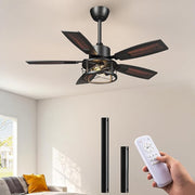 42" Farmhouse Ceiling Fans with Lights and Remote, 10%-100% Dimmable, Reversible DC Motor, 6 Speed, 5 Wooden Blades, Timer, Rustic Caged Fandelier Ceiling Fan for Living Room, Bedroom