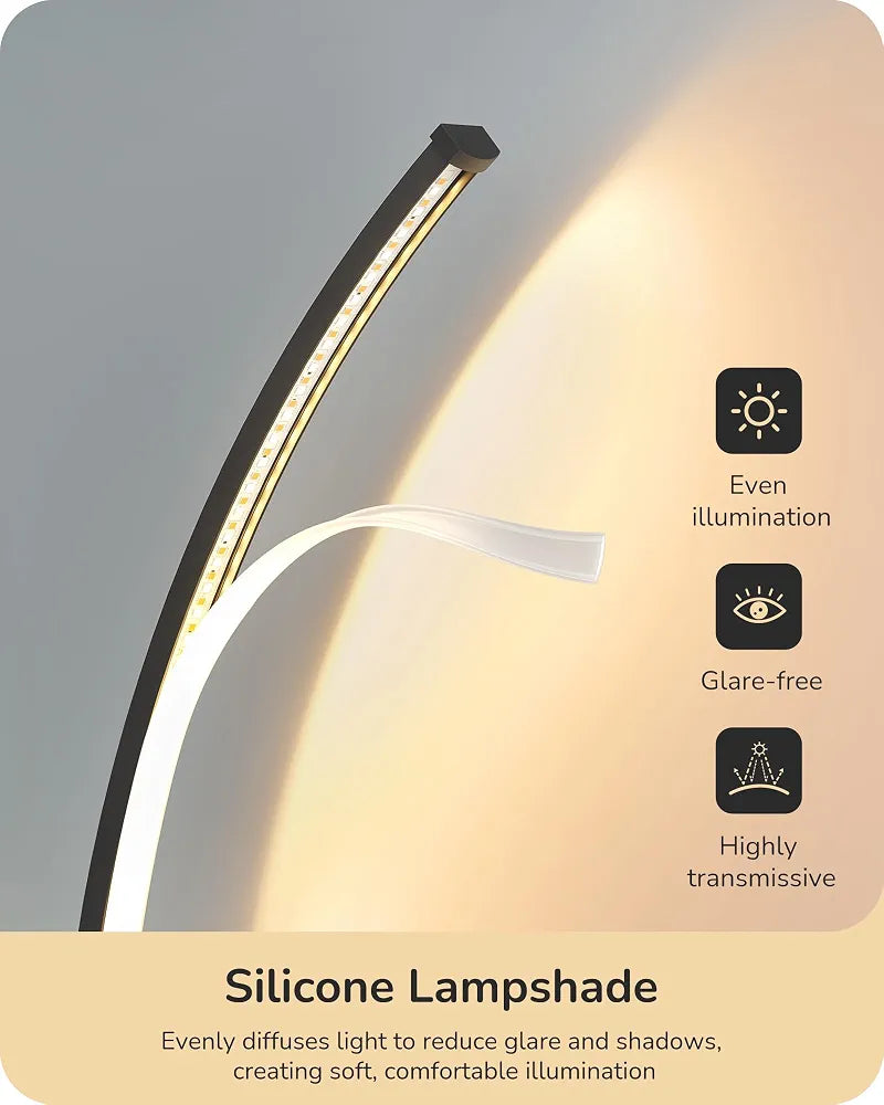 EDISHINE Curved LED Table Lamp, Modern Bedside Lamps for Bedroom, Black