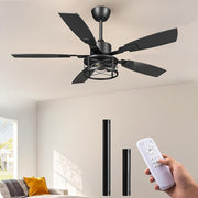 52" Farmhouse Ceiling Fans with Lights and Remote, 10%-100% Dimmable, 6 Speeds, 5 Wood Blades, Reversible DC Motor, Timer, Quiet, Rustic Caged Fandelier Ceiling Fan for Bedroom Living Room