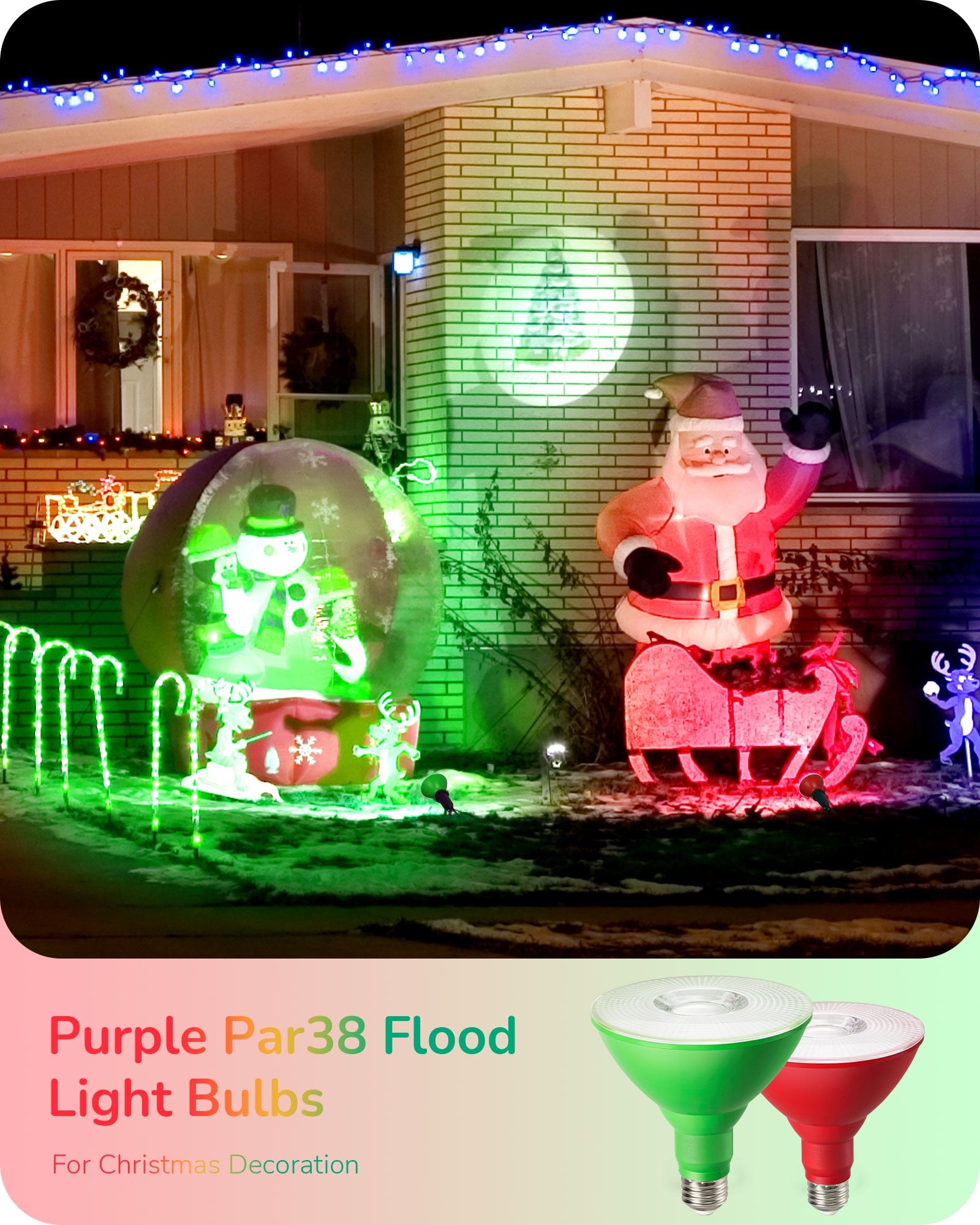 EDISHINE 4 Pack LED Par38 Red Green Outdoor Christmas Flood Light Bulbs, 18W Equivalent 120W, Dimmable, E26 Base LED Par38 Green Red Light Bulb for Decor, Holiday Lighting