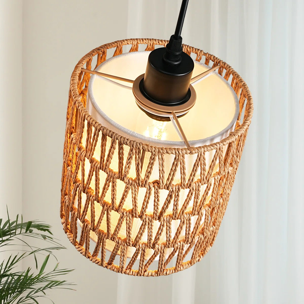 EDISHINE | 65" Rattan Tree Floor Lamp with Dimmer Switch & Dual Shades