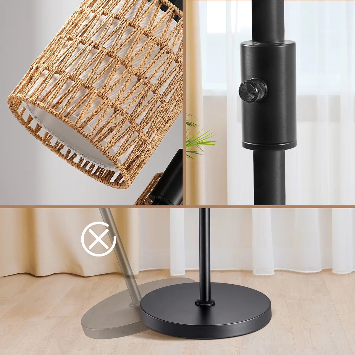 EDISHINE | 65" Rattan Tree Floor Lamp with Dimmer Switch & Dual Shades
