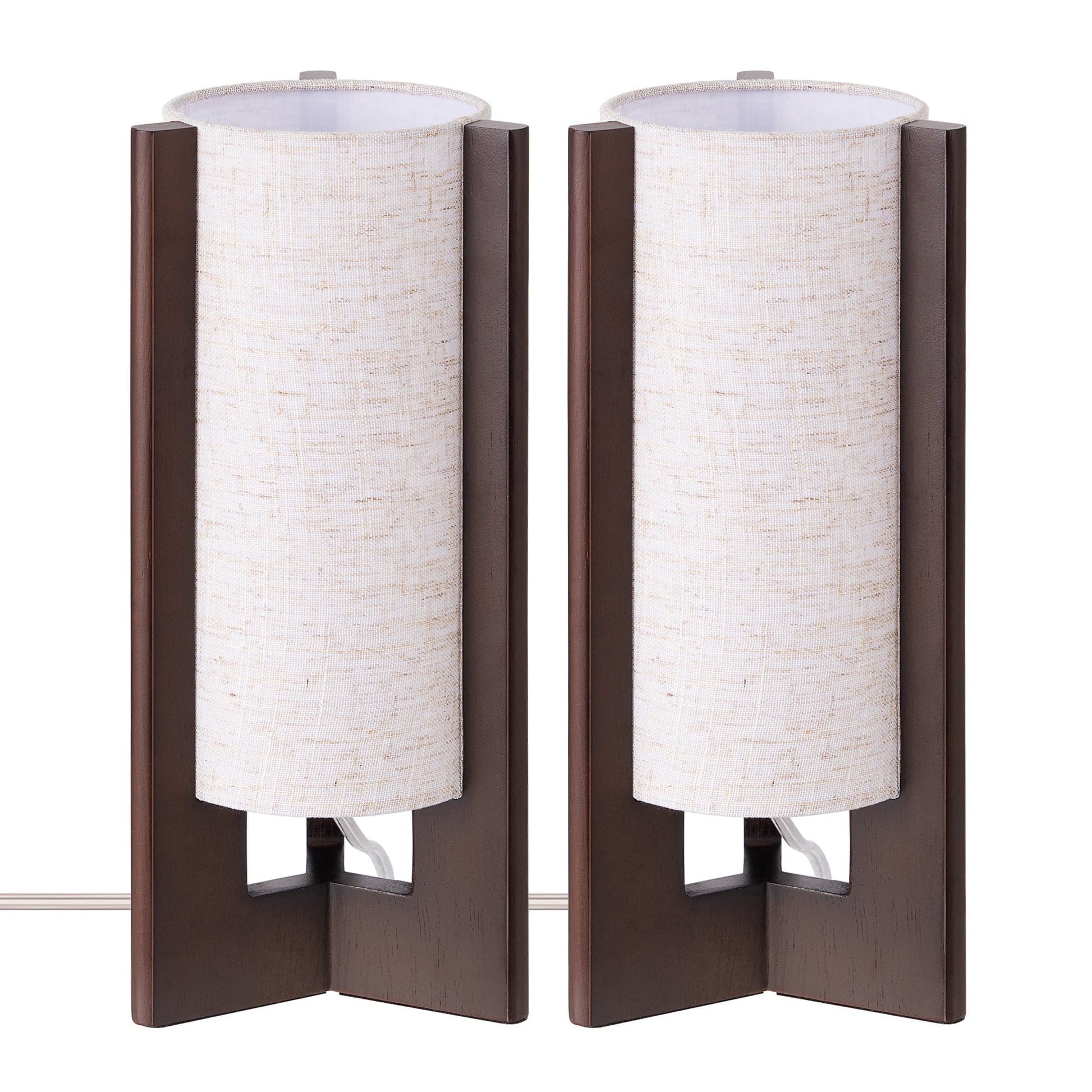 EDISHINE Table Lamp, Modern Bedside Lamp for Livng Room, Wooden Nightstand Lamp, E26 Base (Bulbs Not Included), Walnut, 2 Pack