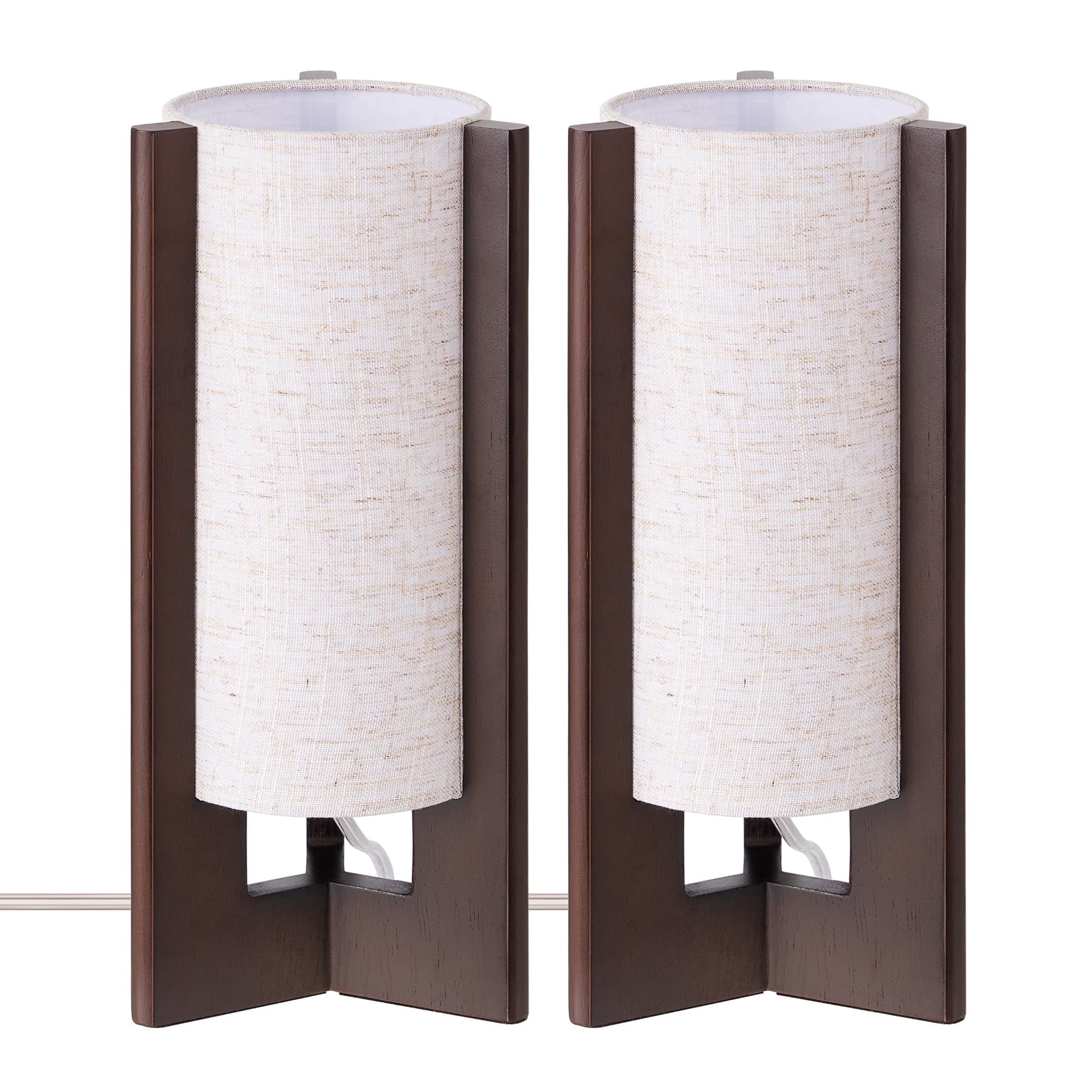 EDISHINE Table Lamp, Modern Bedside Lamp for Livng Room, Wooden Nightstand Lamp, E26 Base (Bulbs Not Included), Walnut, 2 Pack