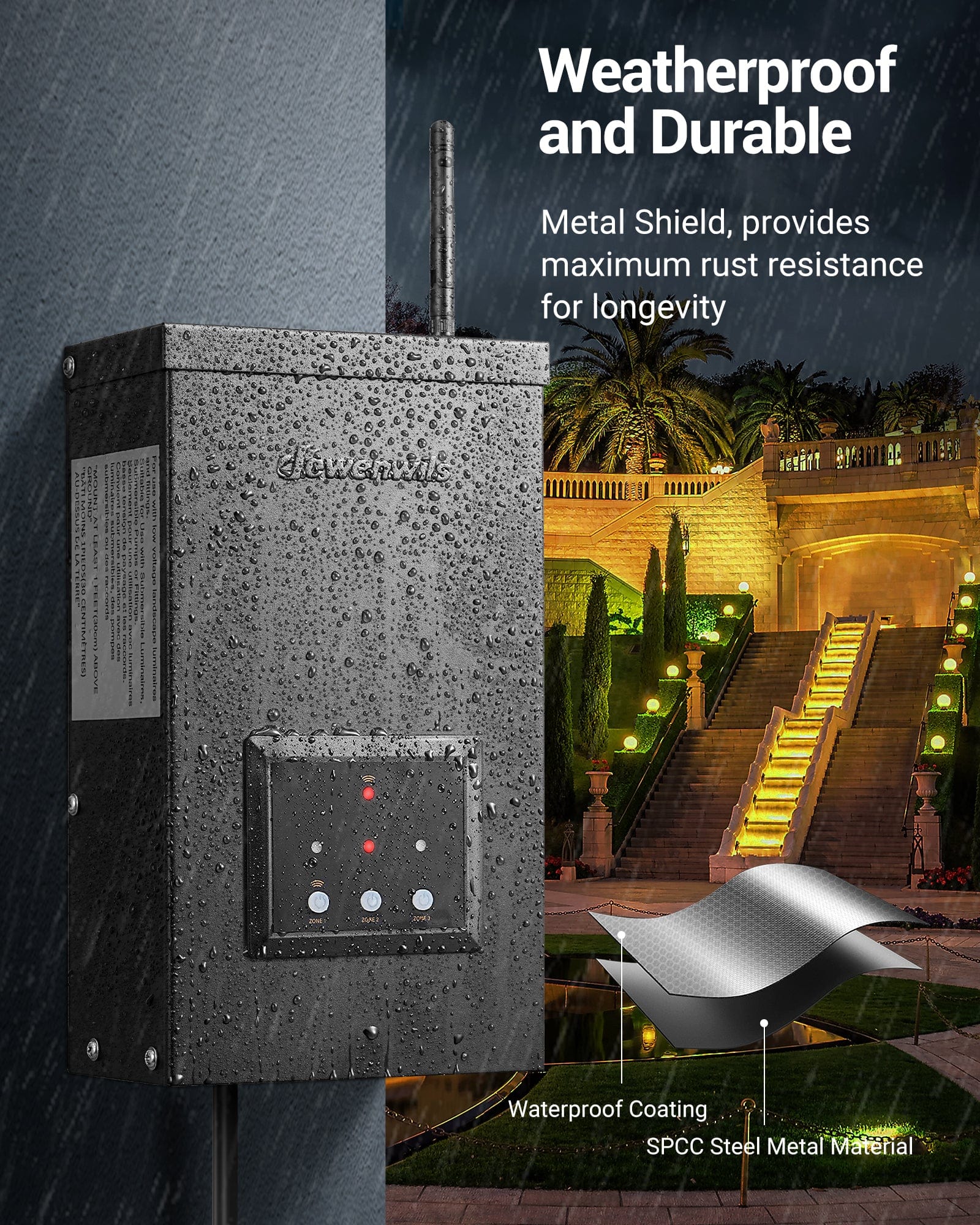 DEWENWILS 200W Wi-Fi Low Voltage Transformer, 3 Independent Outputs, 120V AC to 12V/14V AC, Low Voltage Landscape Transformer with Schedule & Timer, Work with Alexa & Google Assistant - HWLT04A1