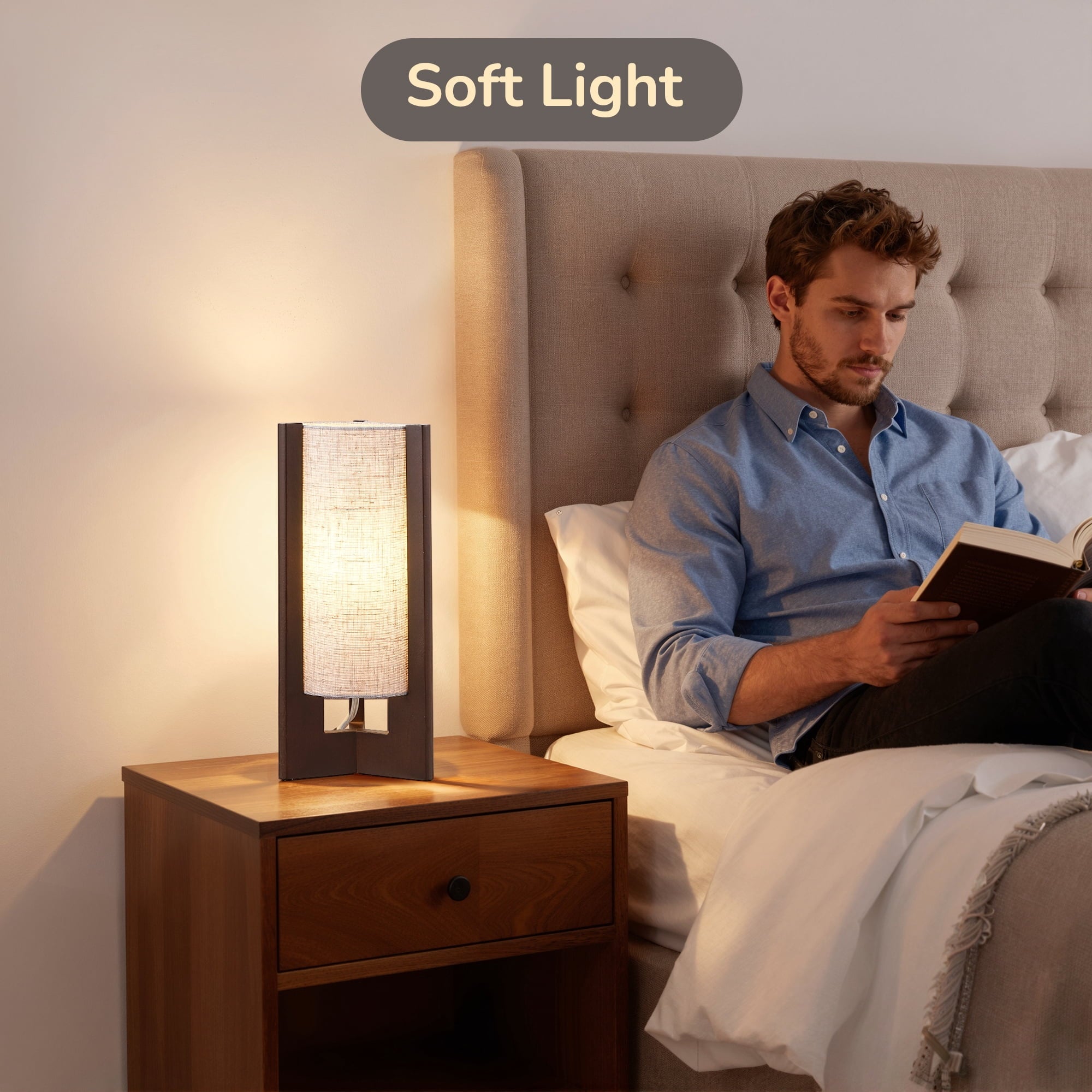 EDISHINE Table Lamp, Modern Bedside Lamp for Livng Room, Wooden Nightstand Lamp, E26 Base (Bulbs Not Included), Walnut, 2 Pack