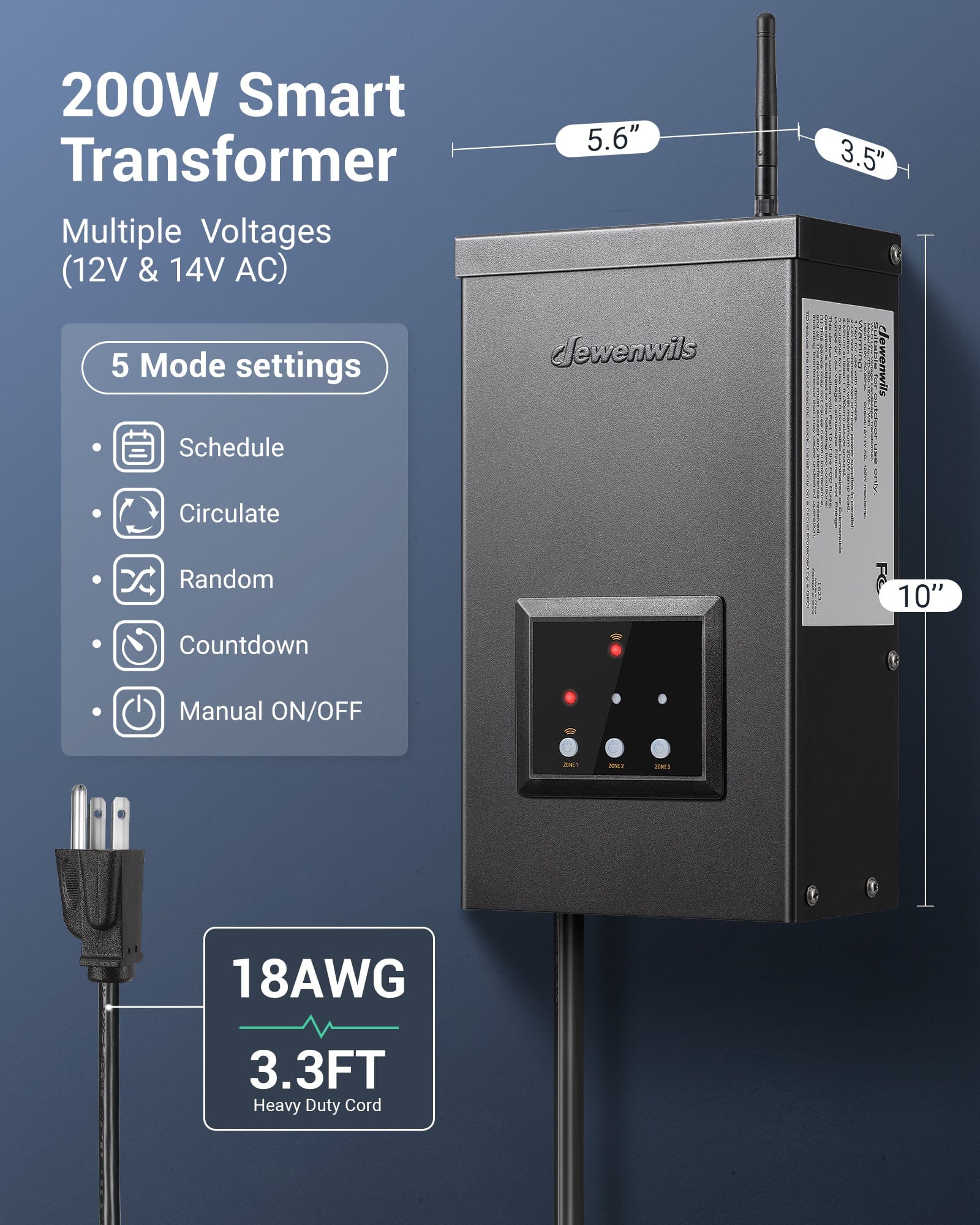 DEWENWILS 200W Wi-Fi Low Voltage Transformer, 3 Independent Outputs, 120V AC to 12V/14V AC, Low Voltage Landscape Transformer with Schedule & Timer, Work with Alexa & Google Assistant - HWLT04A1