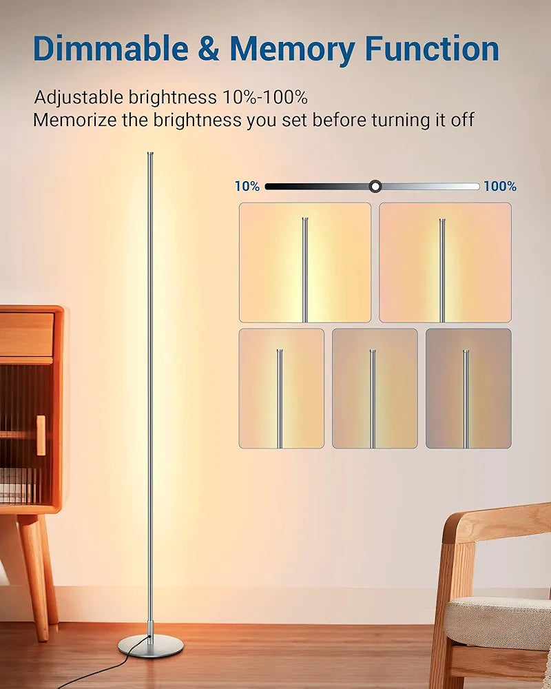 DEWENWILS Floor lamp, 1100Lumen Modern Dimmable Corner Floor Lamp with 3000K Warm Light & Foot Switch, 57.5" Tall Standing Lamp for Living Room, Bedroom, Silver