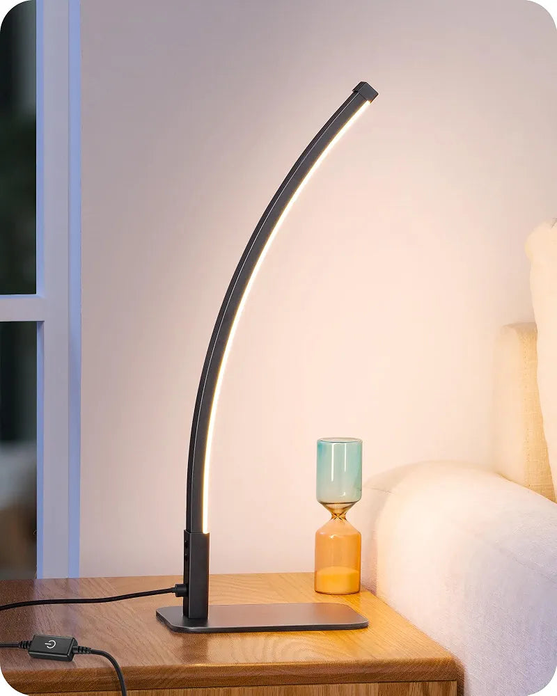 EDISHINE Curved LED Table Lamp, Modern Bedside Lamps for Bedroom, Black
