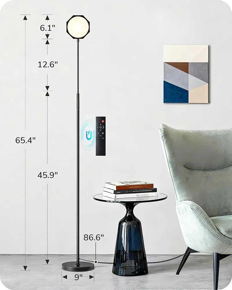 EDISHINE 18W LED Floor Lamp for Living Room, Diamond-Surface, Black