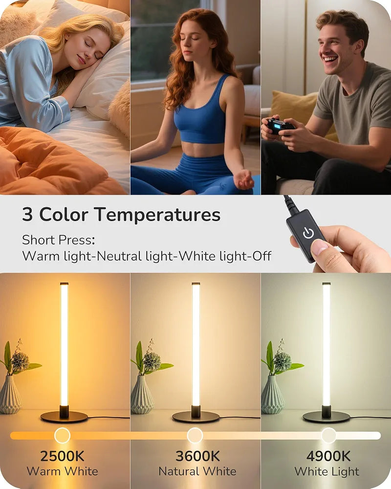 EDISHINE LED Skinny Table Lamp，Modern Slim Desk Lamp with 360° Illumination