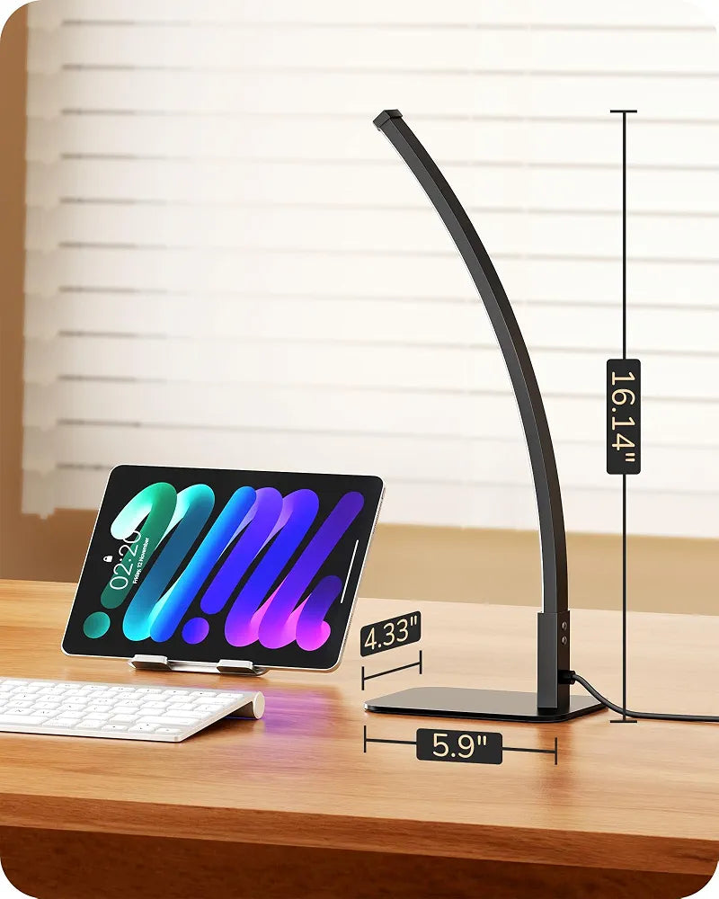 EDISHINE Curved LED Table Lamp, Modern Bedside Lamps for Bedroom, Black