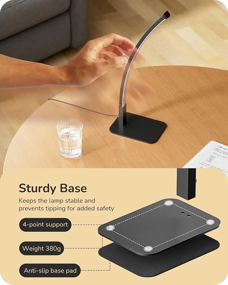 EDISHINE Curved LED Table Lamp, Modern Bedside Lamps for Bedroom, Black