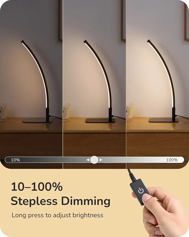 EDISHINE Curved LED Table Lamp, Modern Bedside Lamps for Bedroom, Black