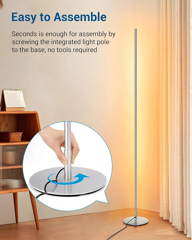 DEWENWILS Floor lamp, 1100Lumen Modern Dimmable Corner Floor Lamp with 3000K Warm Light & Foot Switch, 57.5" Tall Standing Lamp for Living Room, Bedroom, Silver