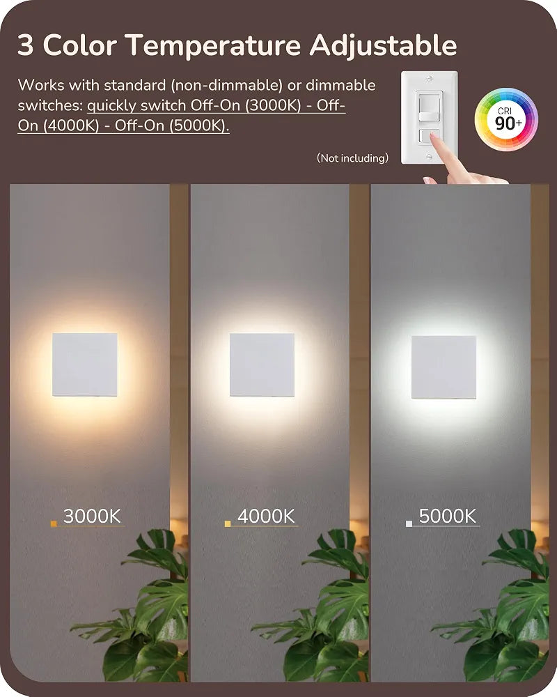 EDISHINE 4 Pack LED Outdoor Wall Light, Small Square Modern White Sconces