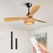 42“ Boho Chic Ceiling Fans with Lights, Bamboo Cage, 3-ABS Blades
