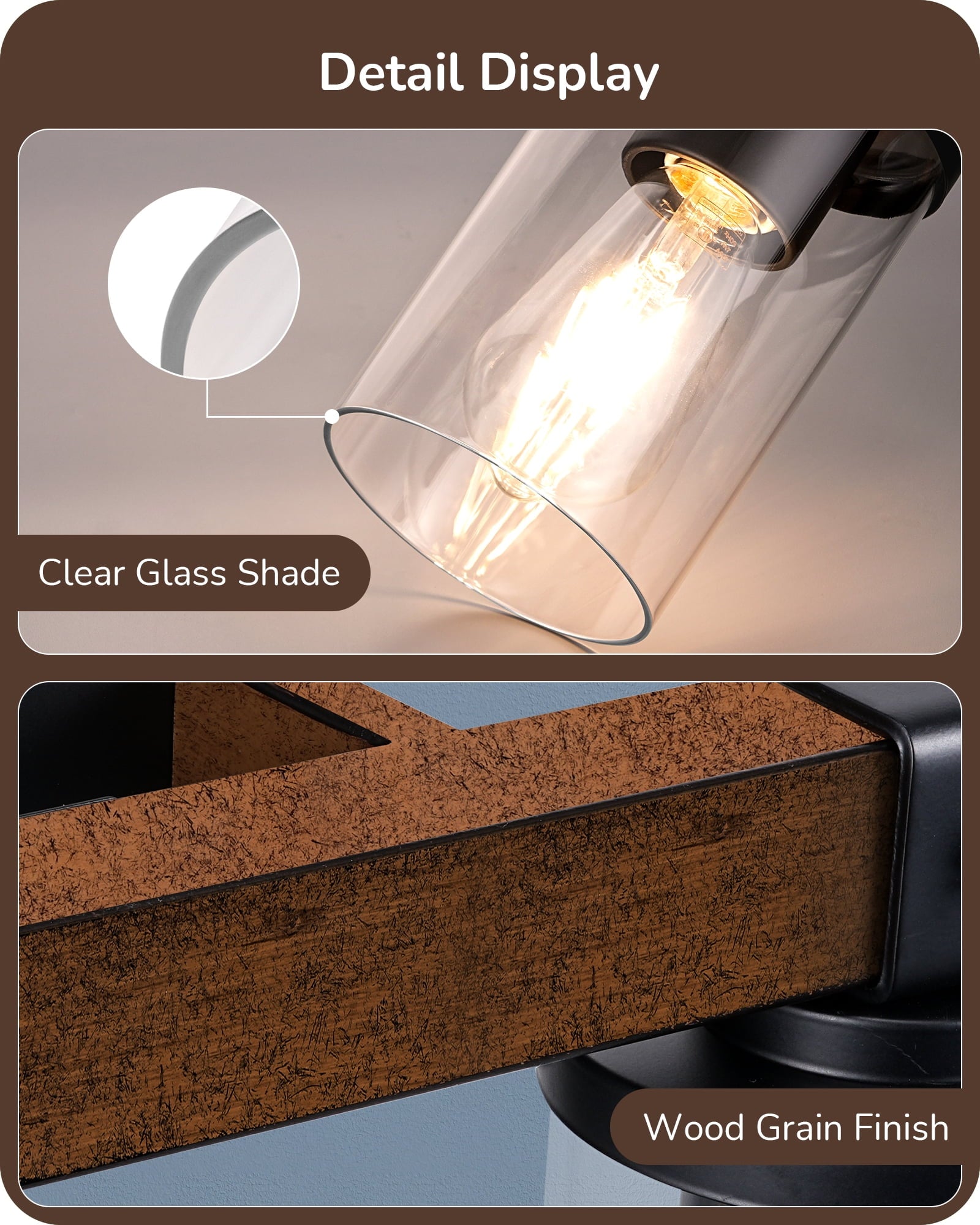 EDISHINE Industrial Bathroom Light Fixtures Metal Frame with Clear Glass Lamp Shade,2 Lights over the Mirror Bathroom Lights