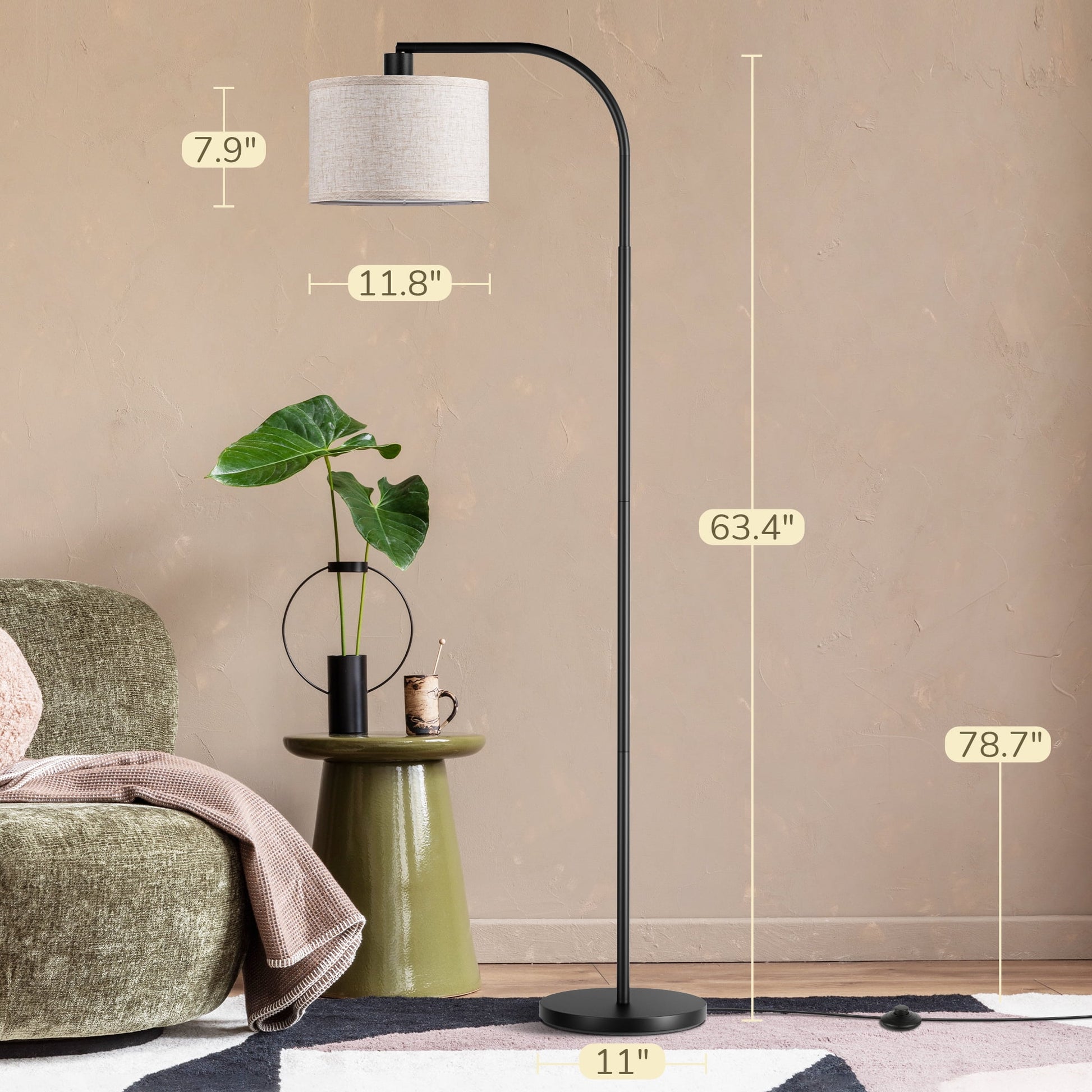 EDISHINE 63.4" Arc Floor Lamps for Living Room Clearance, with Remote, Metal Tall Standing Arched Floor Lamp with Adjustable Lamp Shade for Bedroom, Office, Read Lighting, LED Bulb Included, Black