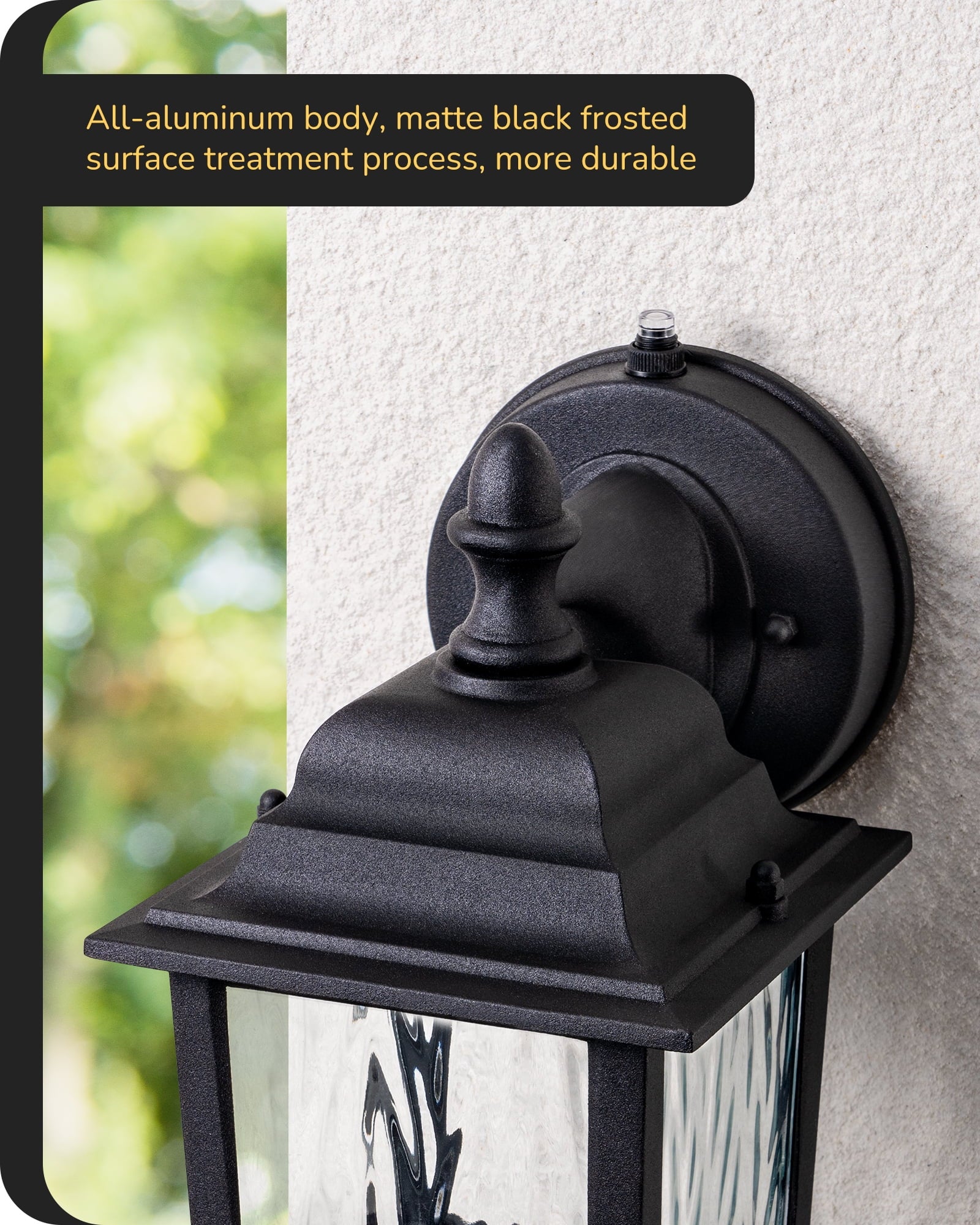 EDISHINE 2 Pack Outdoor Porch Light, Dusk to Dawn Exterior Lighting Fixtures, Modern Outdoor Wall Lights Fixture, Clear Water Ripple Glass, Anti-Rust Waterproof for Front Door Garage Patio, Black