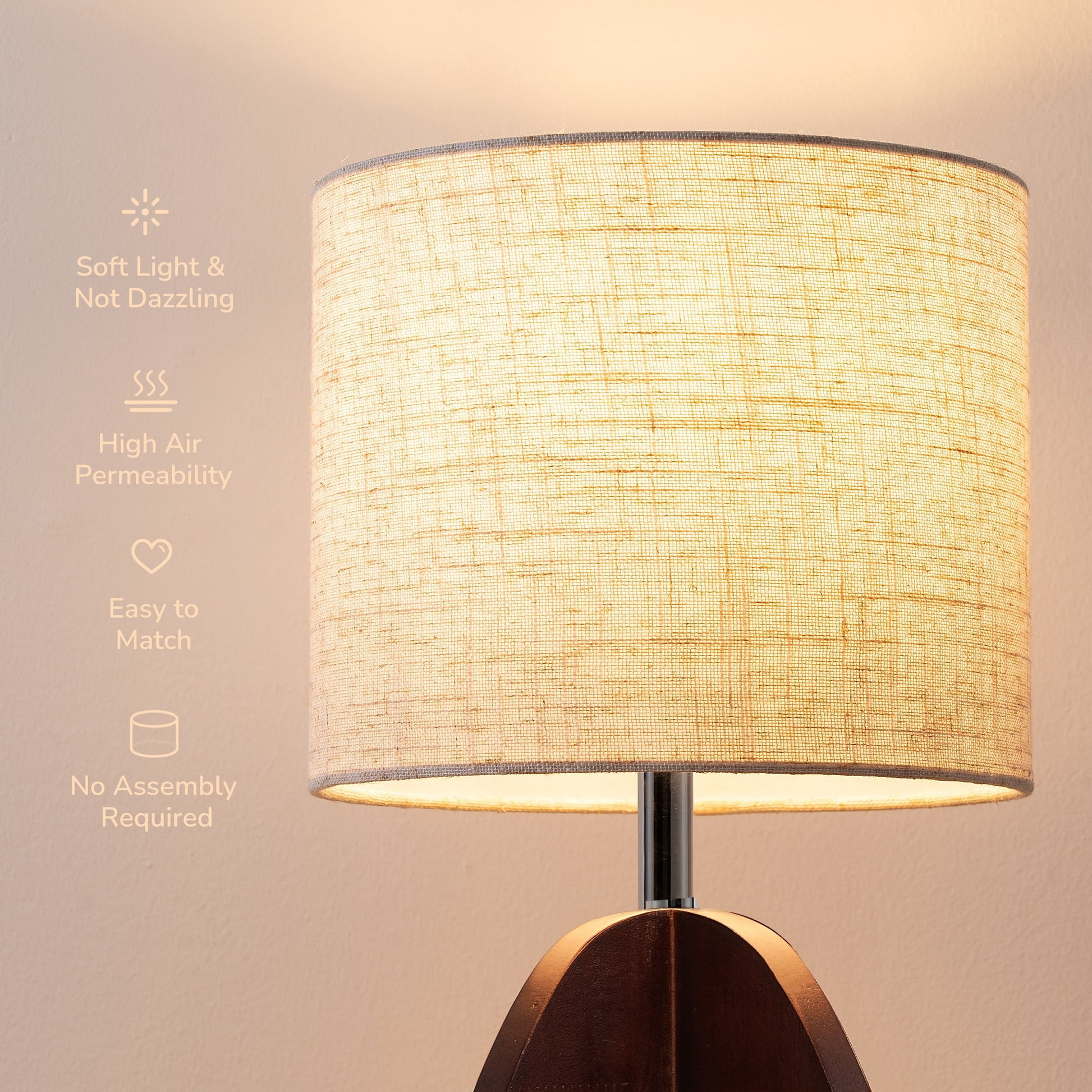 EDISHINE Modern Table Lamp with Walnut Wood Base, Soft Light Bedside Lamp for Bedroom, Living Room