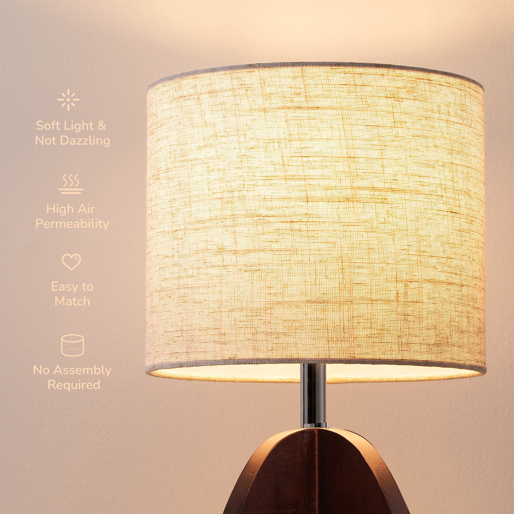 EDISHINE Modern Table Lamp with Walnut Wood Base, Soft Light Bedside Lamp for Bedroom, Living Room