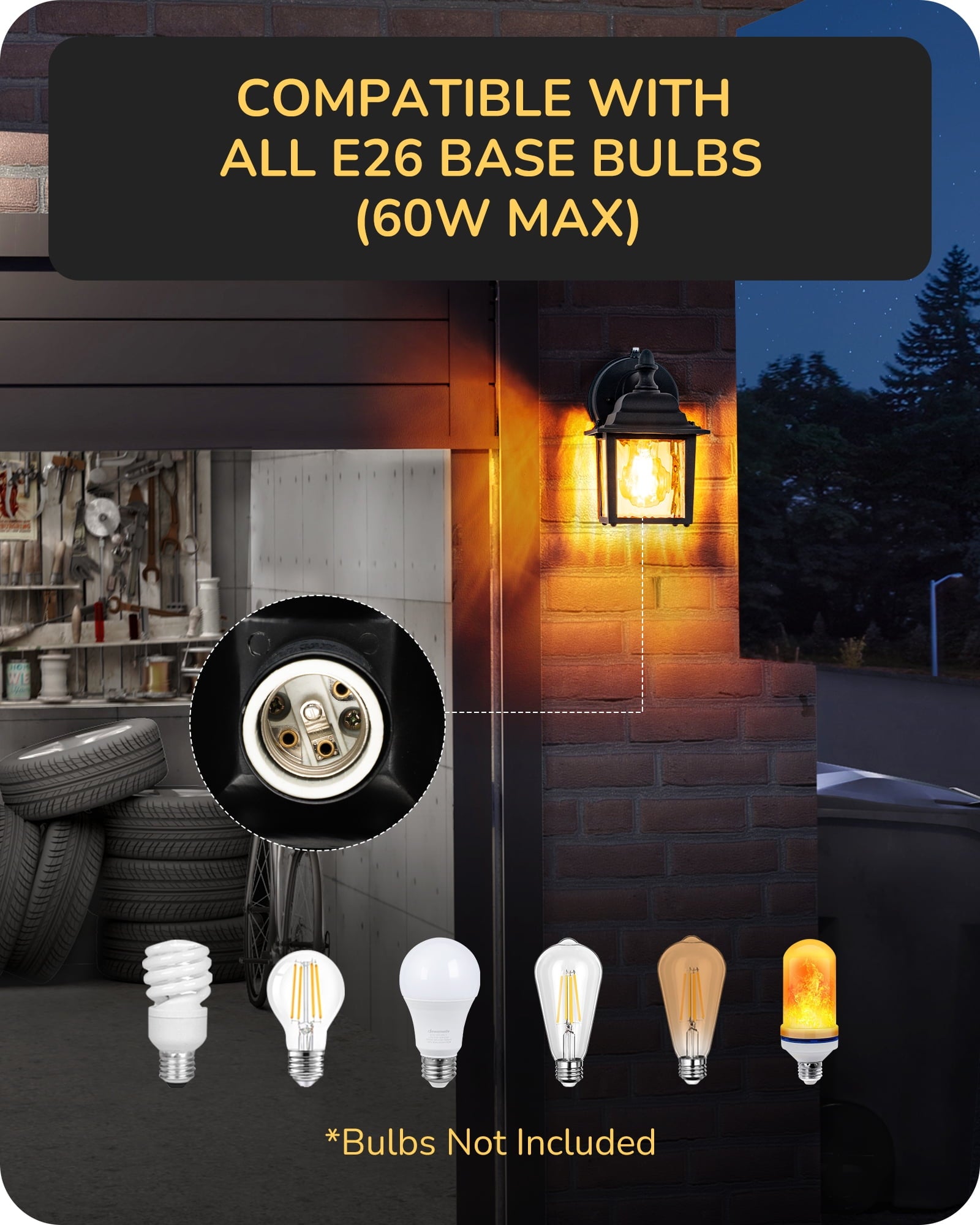 EDISHINE 2 Pack Outdoor Porch Light, Dusk to Dawn Exterior Lighting Fixtures, Modern Outdoor Wall Lights Fixture, Clear Water Ripple Glass, Anti-Rust Waterproof for Front Door Garage Patio, Black