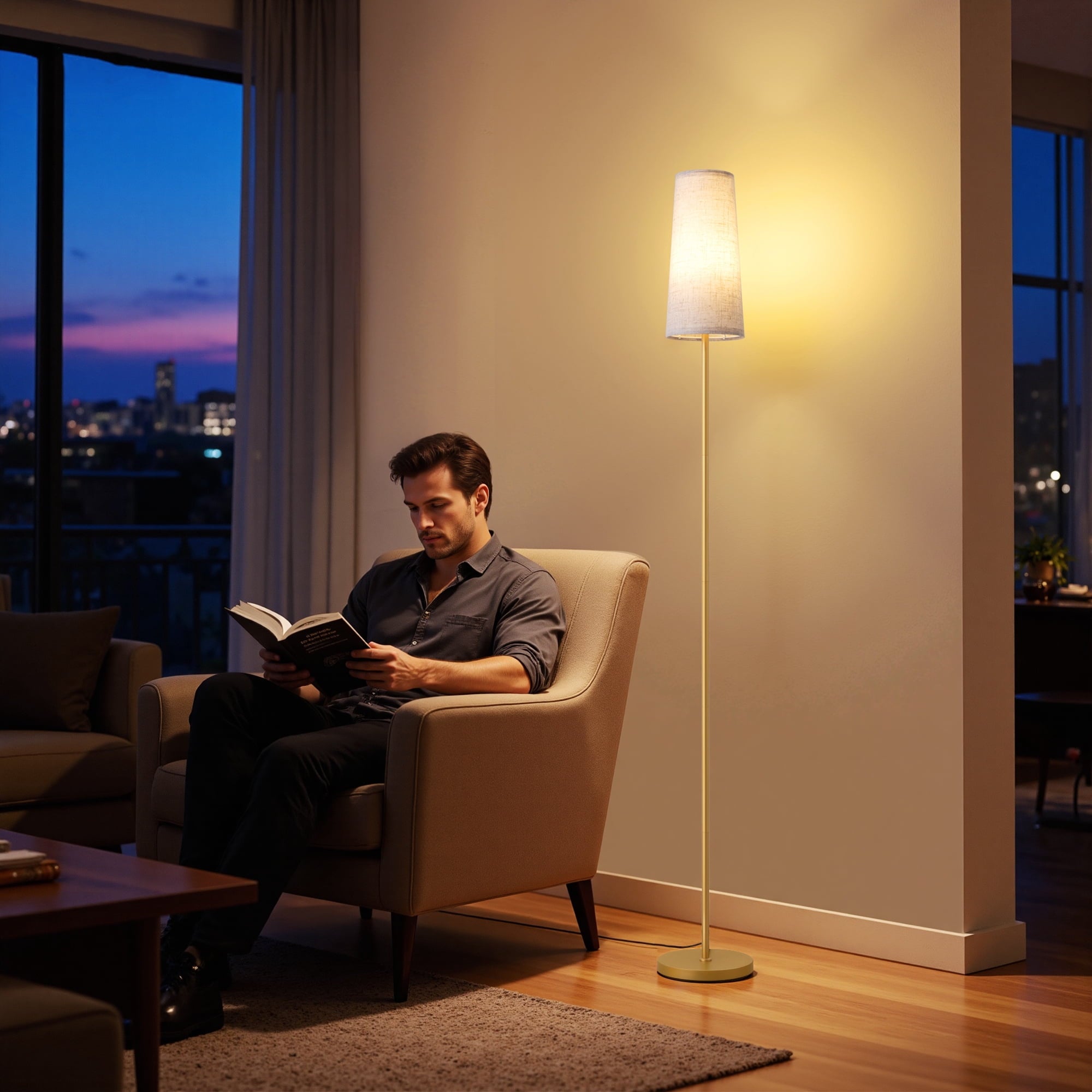 EDISHINE 65in Gold Floor Lamps for Living Room, Standing Tall Standing Light, LED Bulb Included