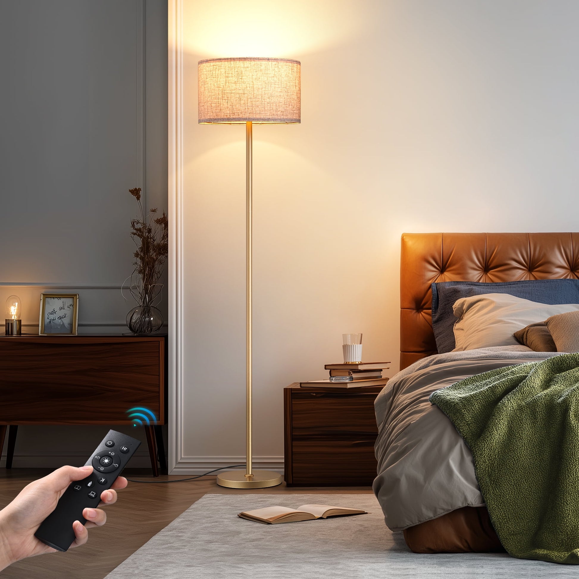 EDISHINE 63.6'' Gold Floor Lamps for Living Room, With Remote Control And LED Bulb Included