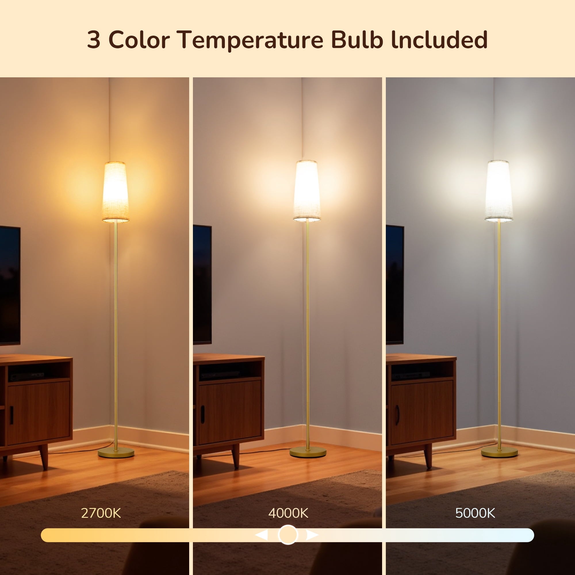 EDISHINE 65in Gold Floor Lamps for Living Room, Standing Tall Standing Light, LED Bulb Included