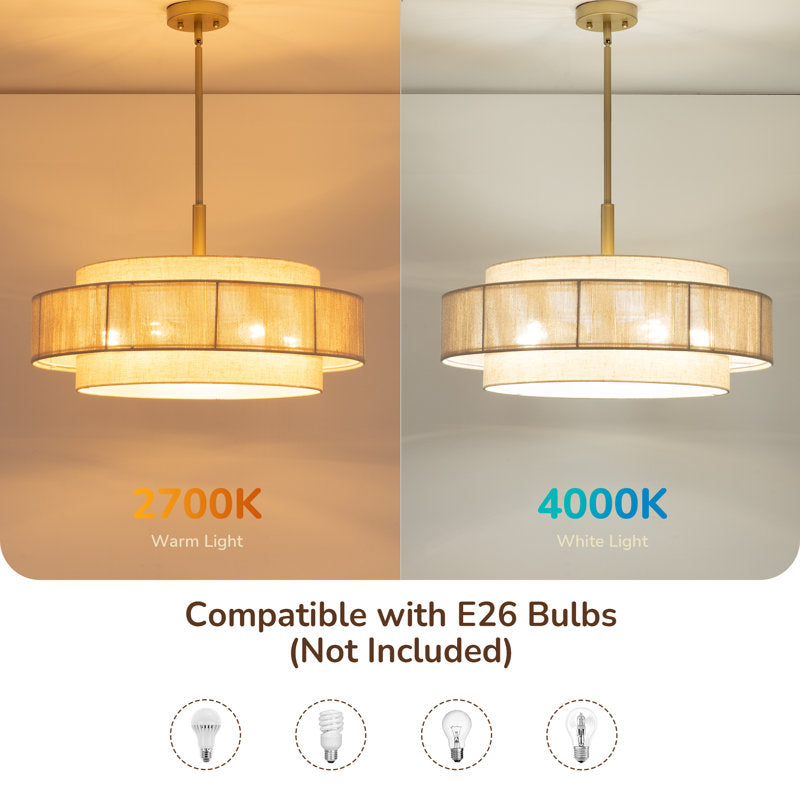5-Light Drum Chandelier With Fabric And Rope Shades