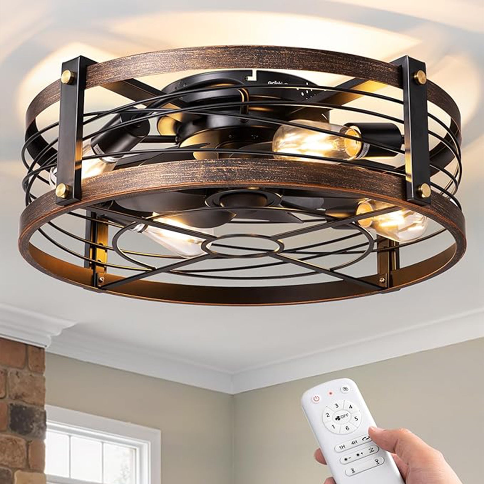 21" Pre-Assembled Ceiling Fans with Lights - Flush Mount (Brushed Gold)