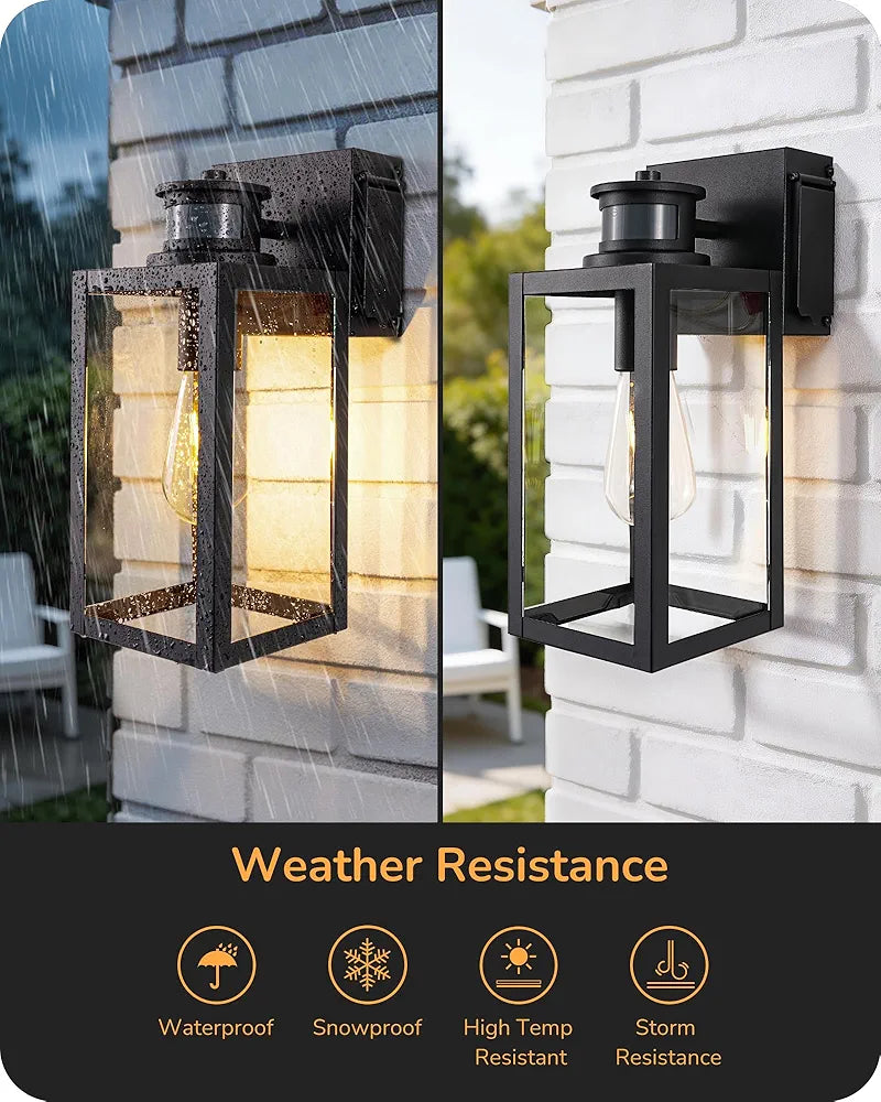 EDISHINE Black Motion Sensor Dusk to Dawn Outdoor Wall Light with Outlet