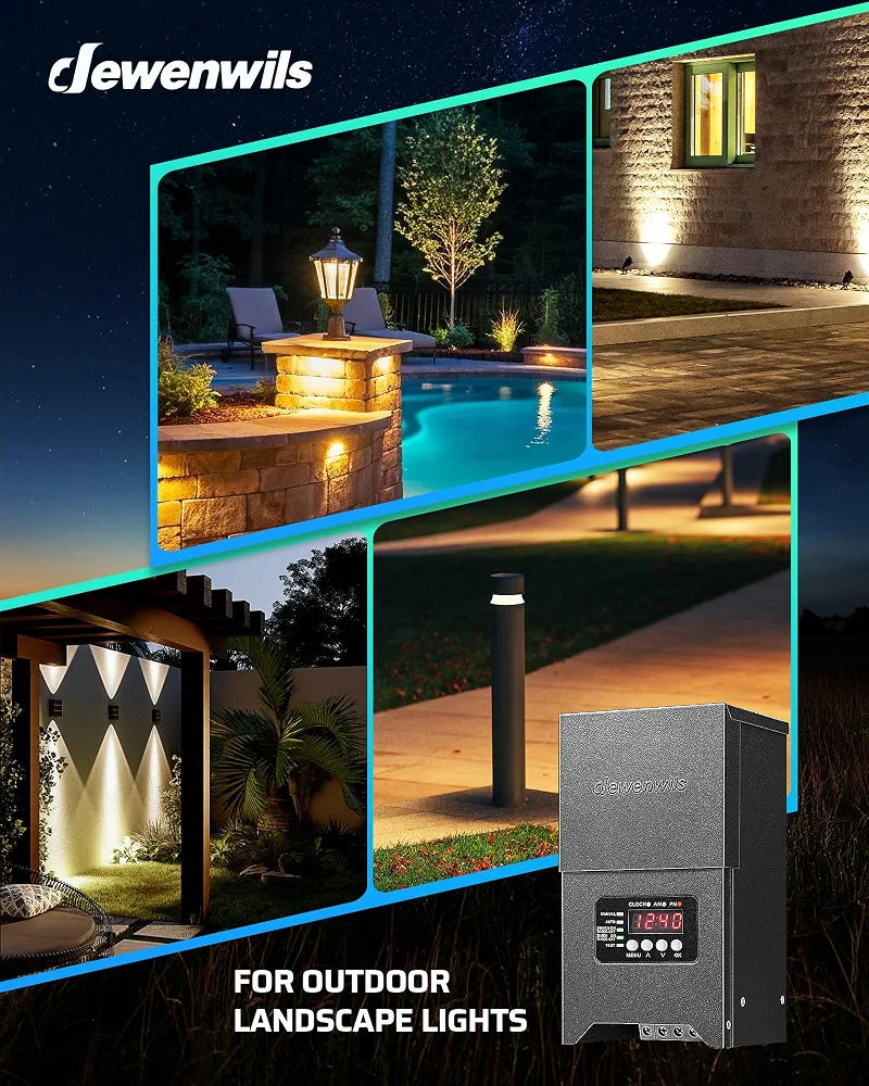 DEWENWILS 300W Low Voltage Transformer with Photocell Sensor & Timer, Metal